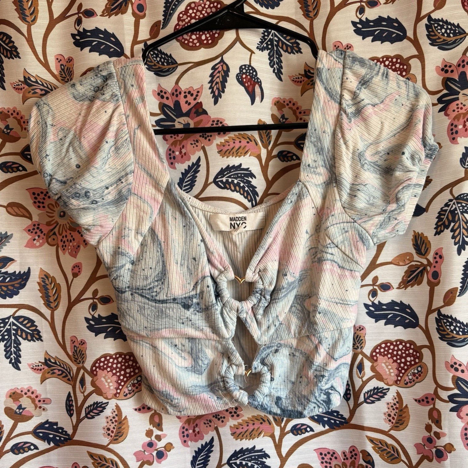 Steve Madden NYC Pastel Marble Print Crop Top, Size Small