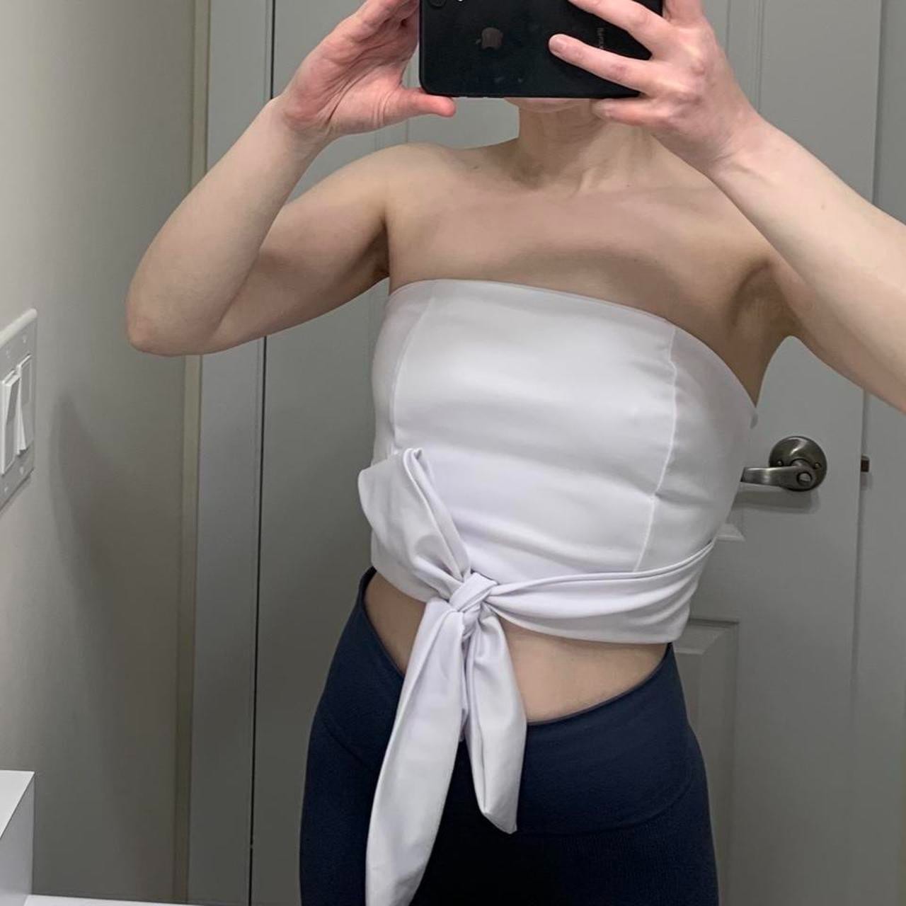 Women’s Tube Top Small Bandeau Tie up front Crop White festival boho peasant