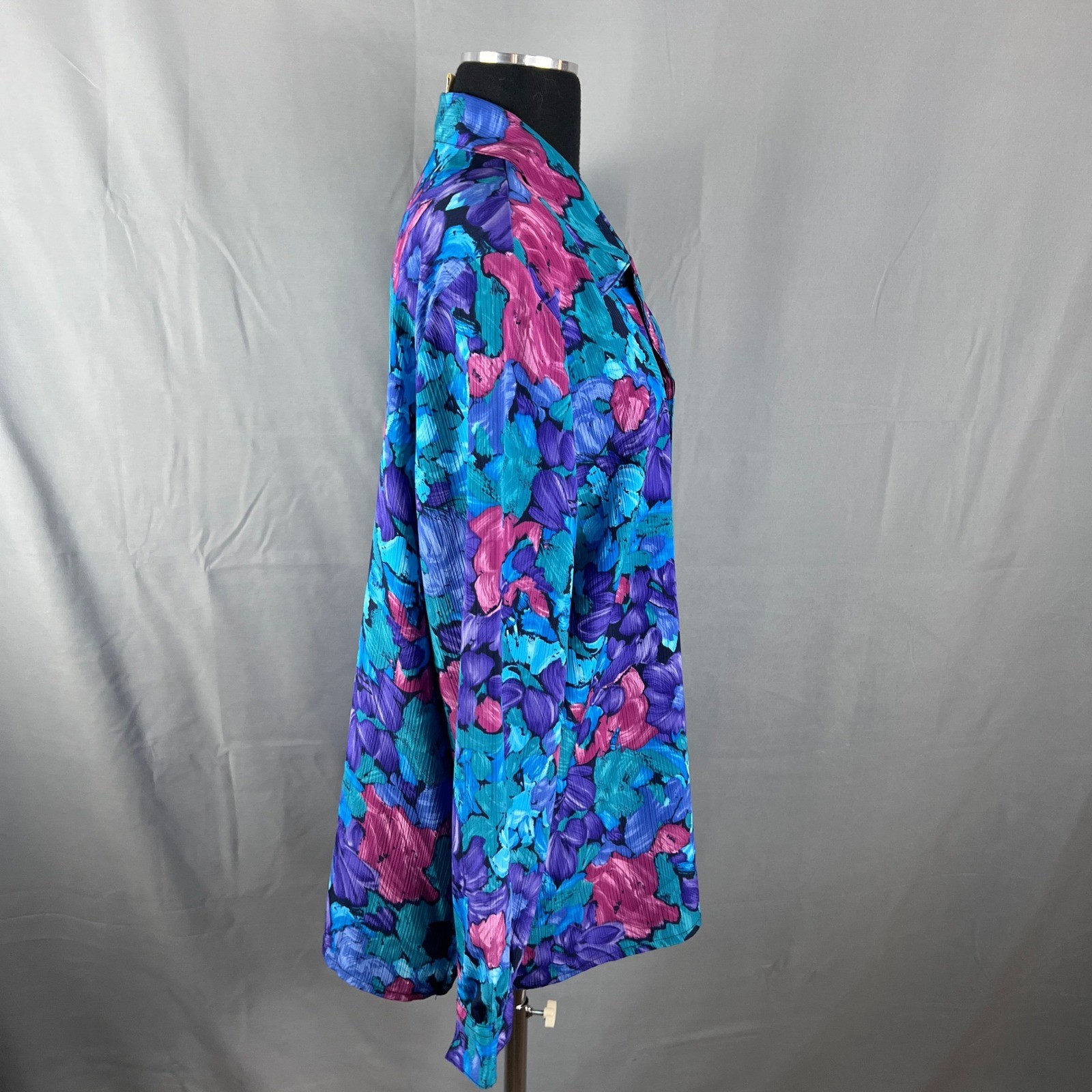 Vintage Allison Daley Blouse Top Womens 18W Multicolor Floral Print Button Front