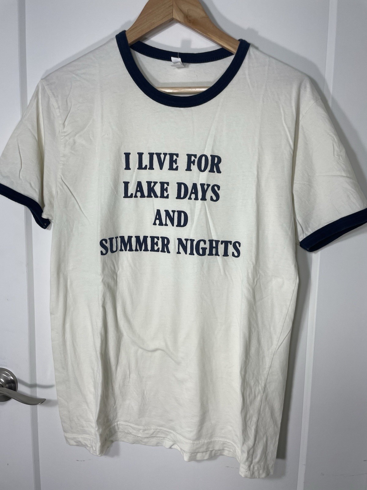 Women’s Tee Shirt Cotton “I Live For Lake Days and Summer Nights” Cream Medium