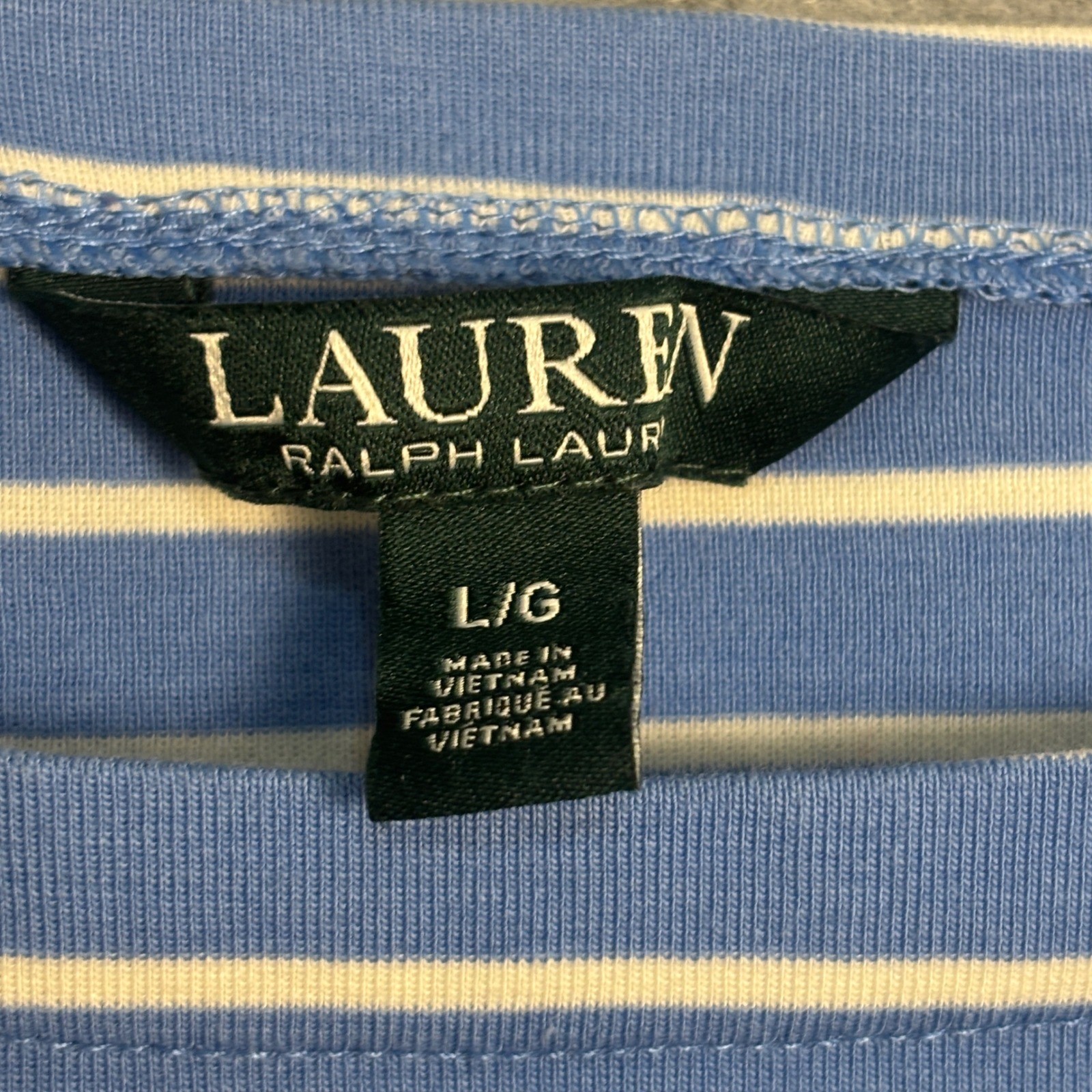 Lauren Ralph Lauren Women’s Striped Boat Neck Top Large Cotton Stretch Blue