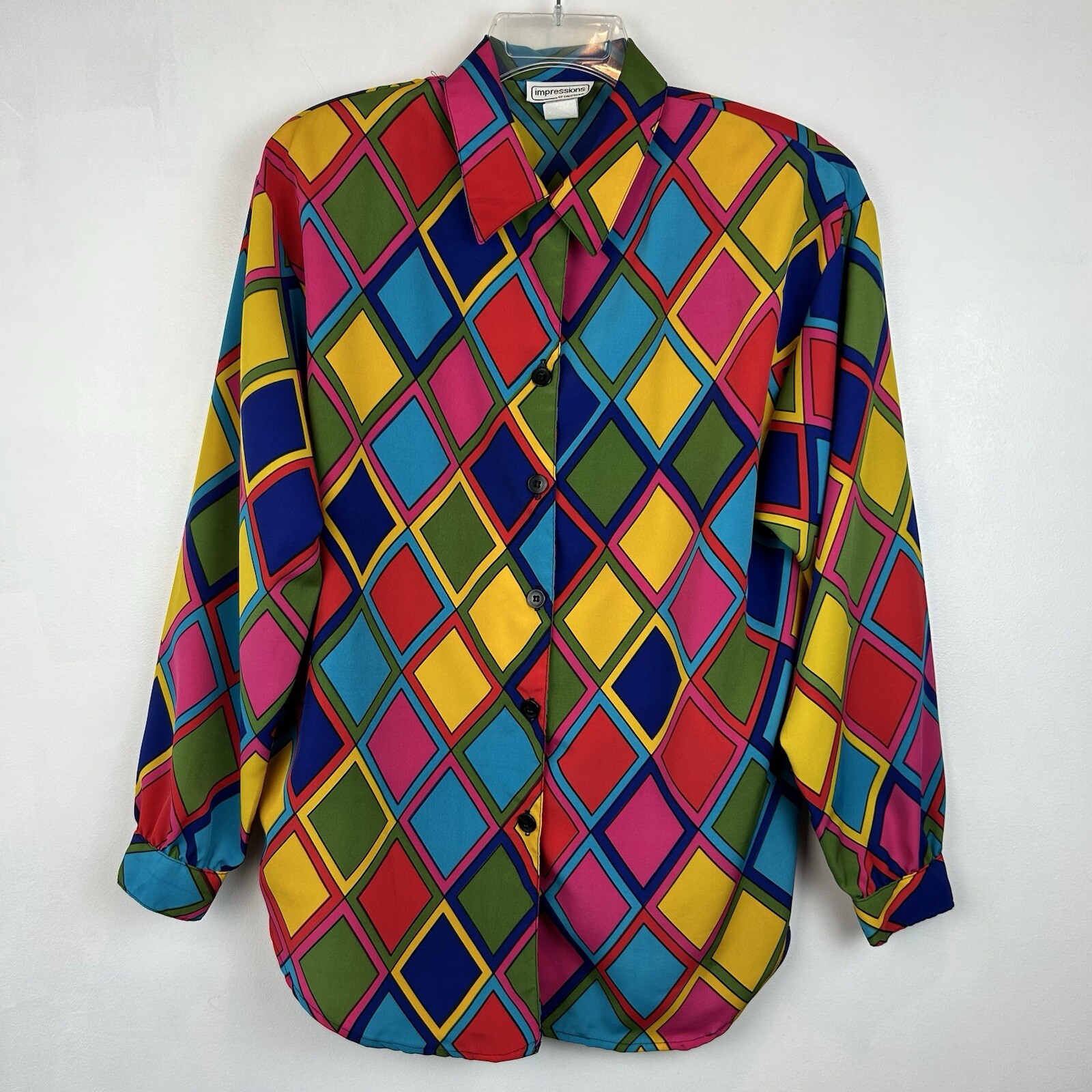 Vintage Top Womens 10 Print Blouse USA 90s 80s Bright Maximalist Groovy Retro