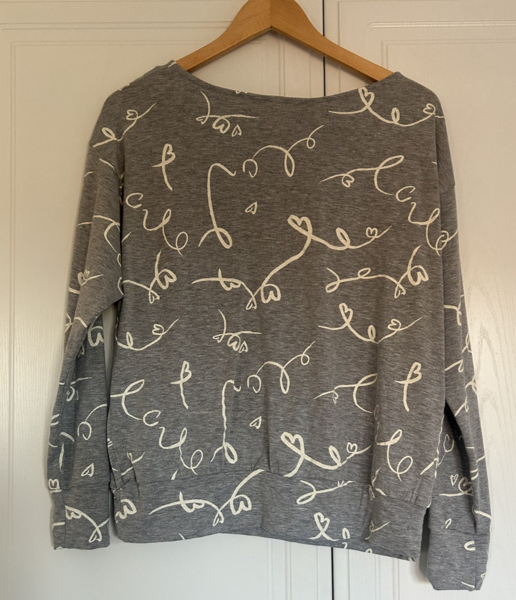 Monsoon Women’s Lisa Love Print Jersey Top Grey Size Medium Relax Fit