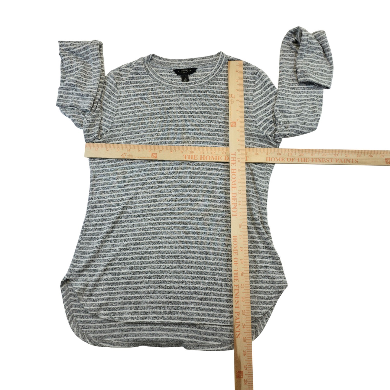 Banana Republic Luxespun Stripe Top S Gray White Long Sleeve Lightweight Soft