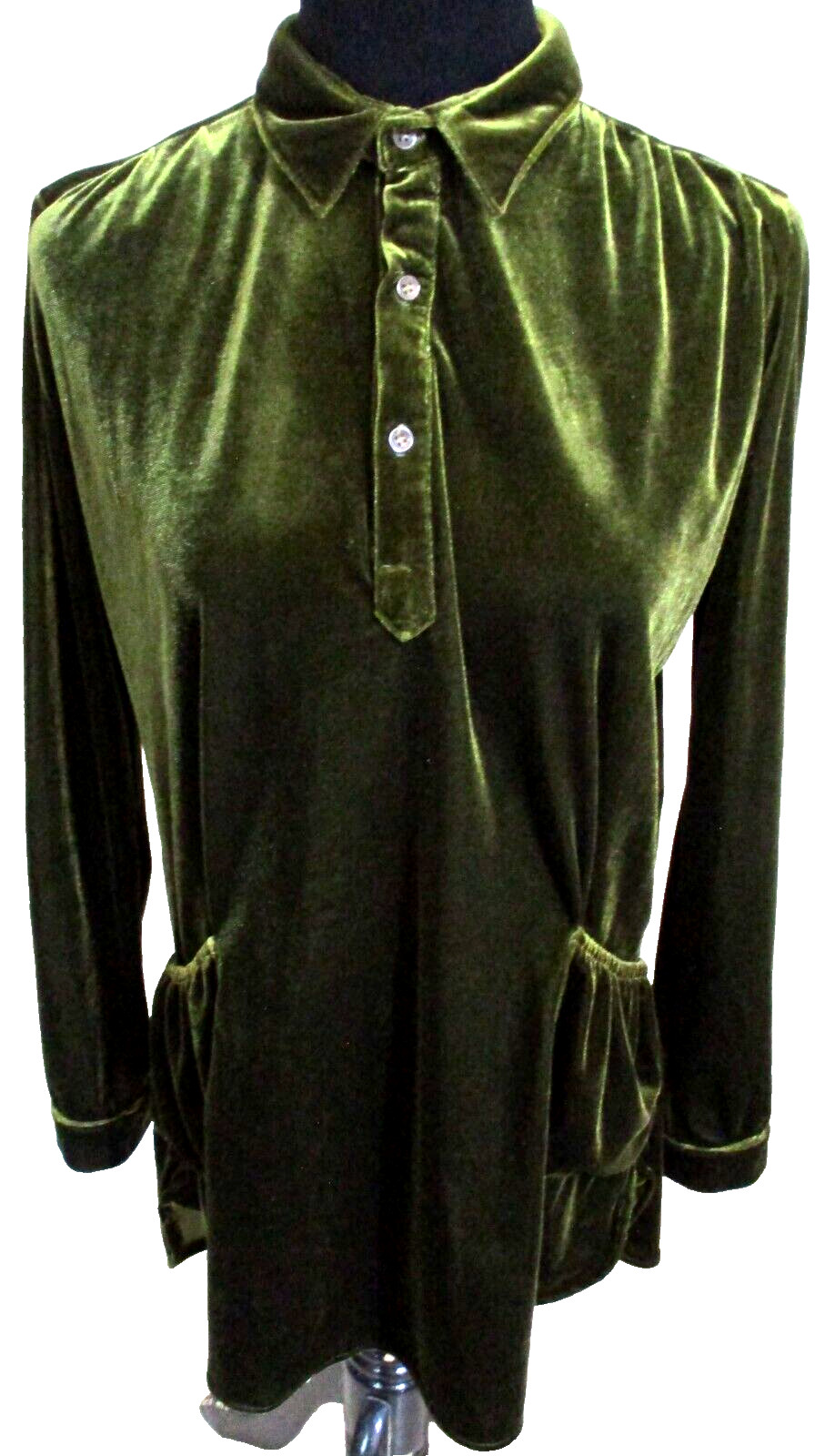 ENVY Forest Green Half Button Velour LS Pullover Shirt 2 Pockets Size Small NWOT