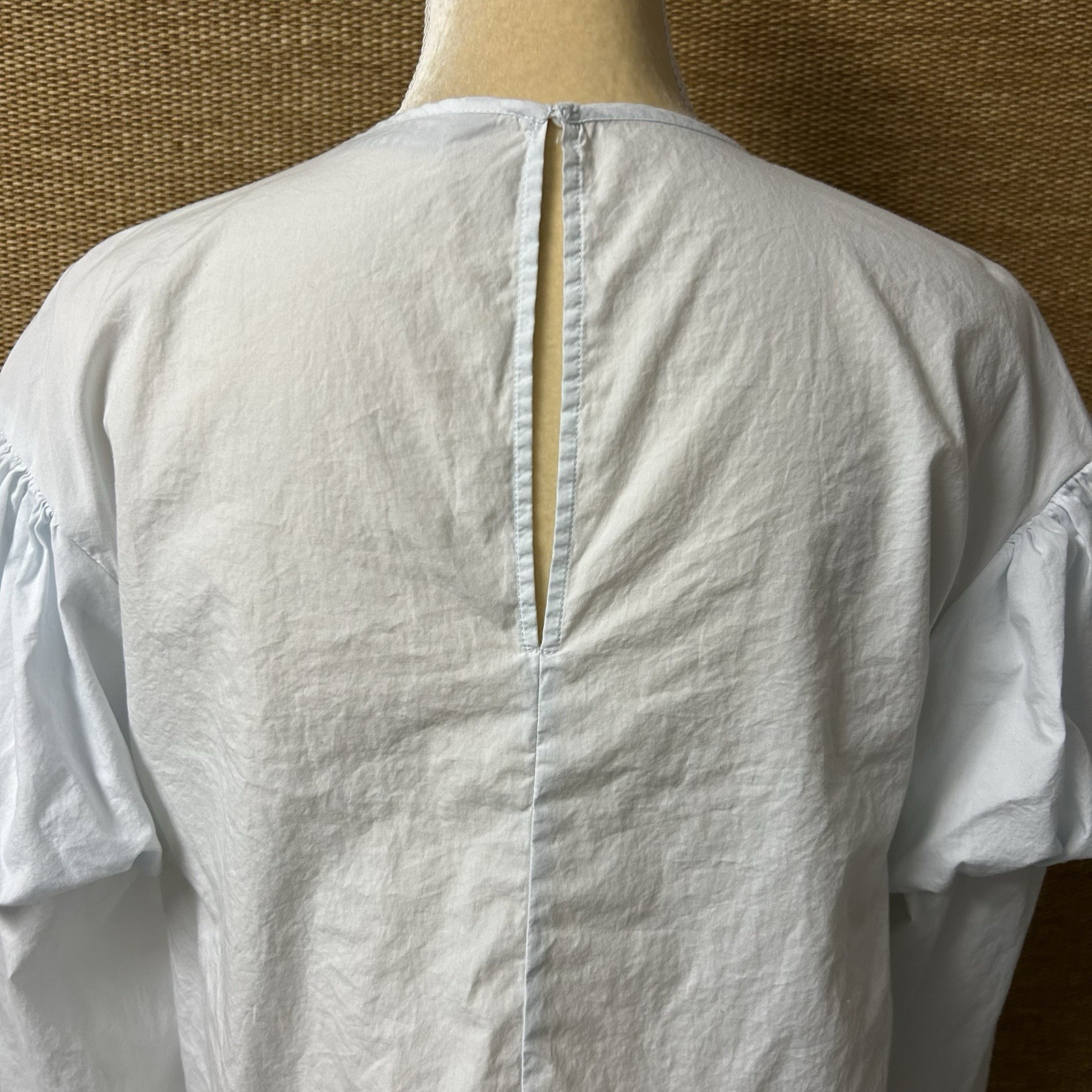 Zara Woman Top Womens Small Light Blue Long Puffy Sleeves Round Neck 100% Cotton