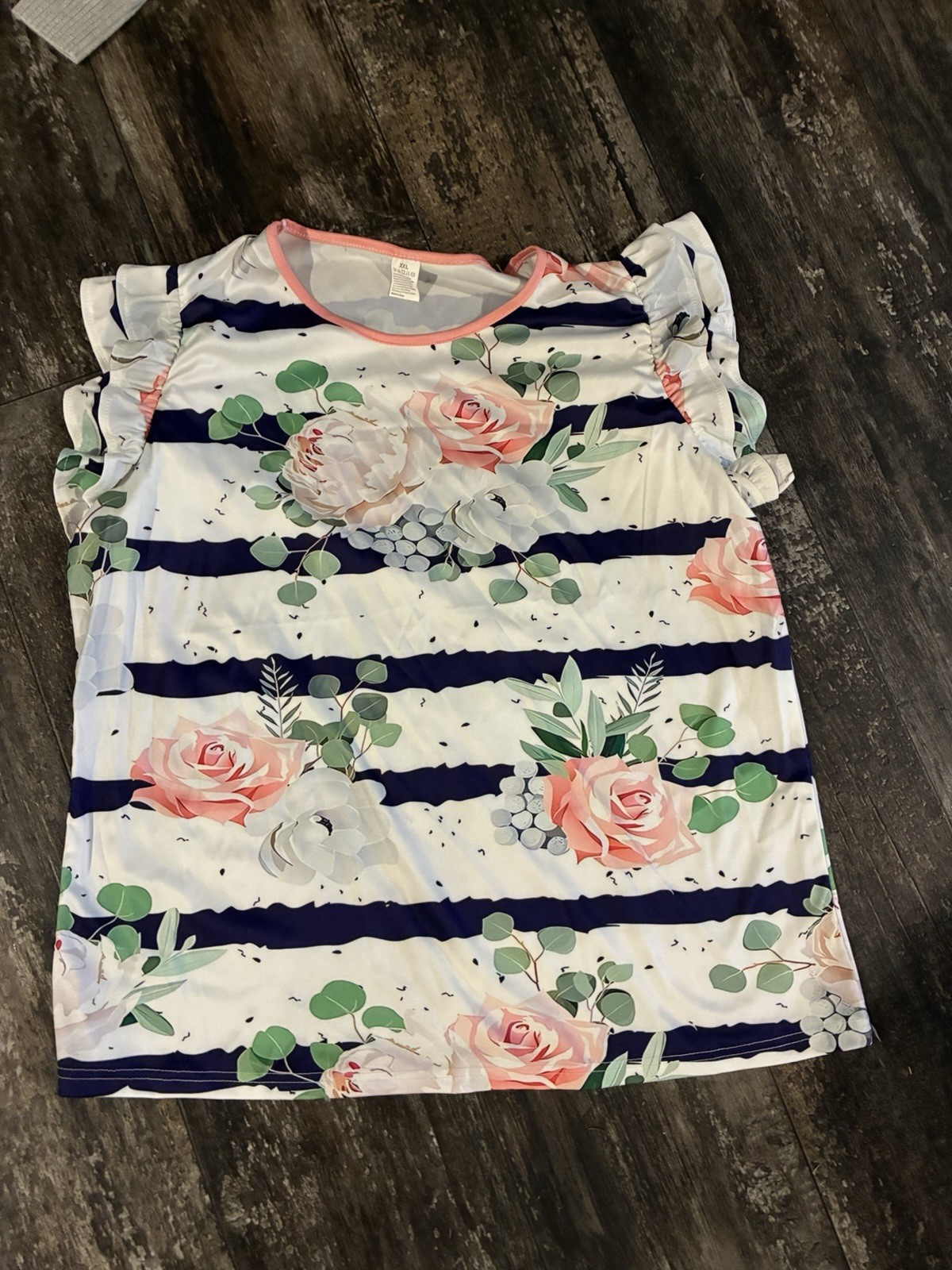 TEMU XXL STRIPED FLORAL RUFFLE SLEEVE BLOUSE