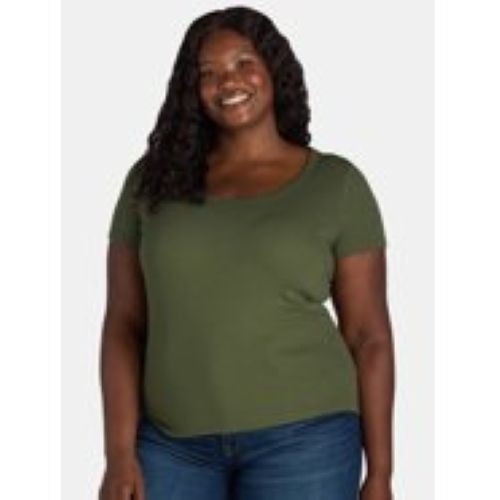 NWOT Terra & Sky Women’s Plus 4X (28W-30W) Green Ribbed Knit Scoop Neck T-Shirt
