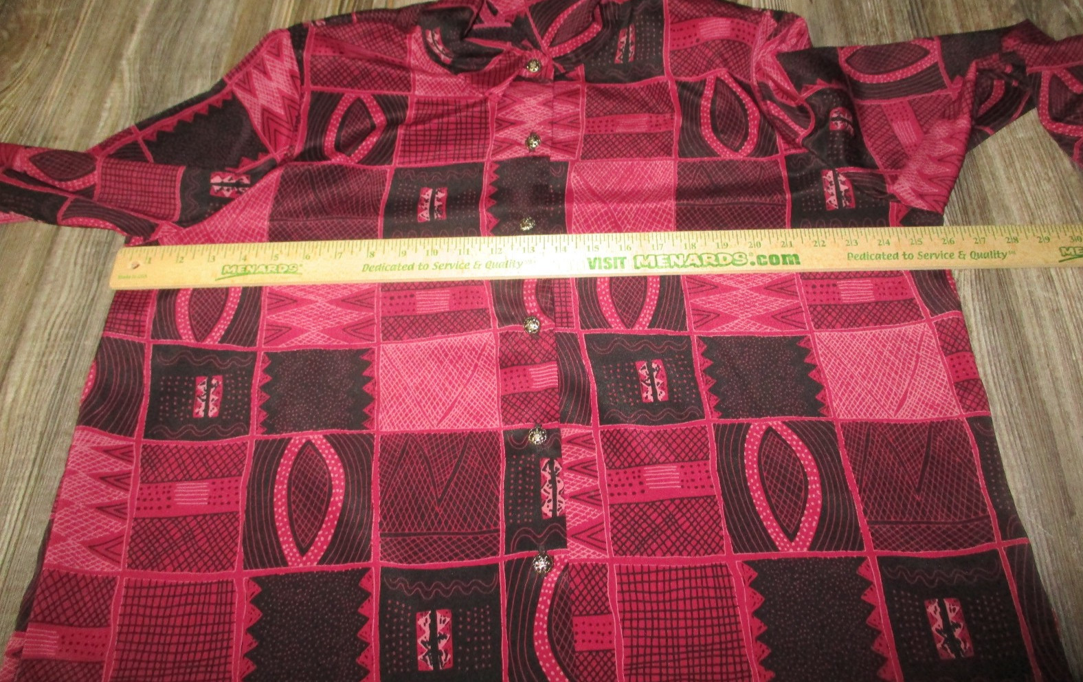 Silver Threads Button Down Long Sleeve Shirt Wine Black Print Artsy Fall Size XL