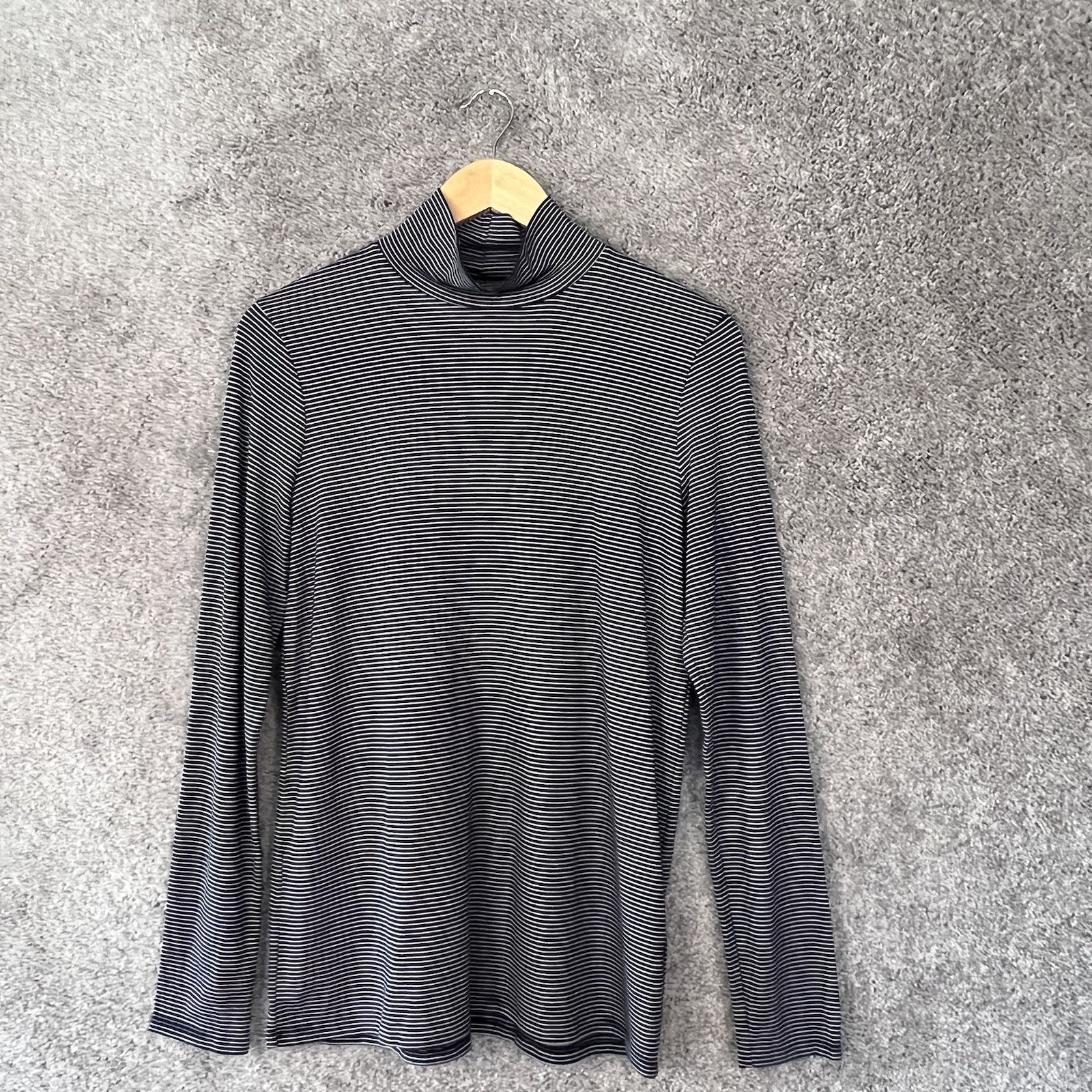 Banana Republic Womens Medium Blue Striped Mock Neck Long Sleeve Knit Top M