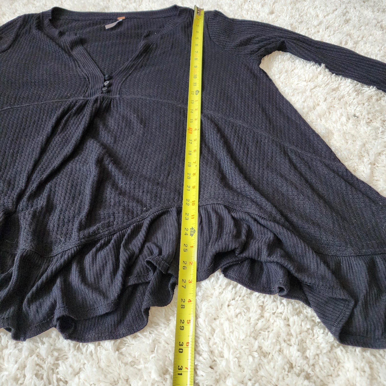 Free People Olivia Henley Waffle Knit Tunic Long Sleeve Ruffle Top M