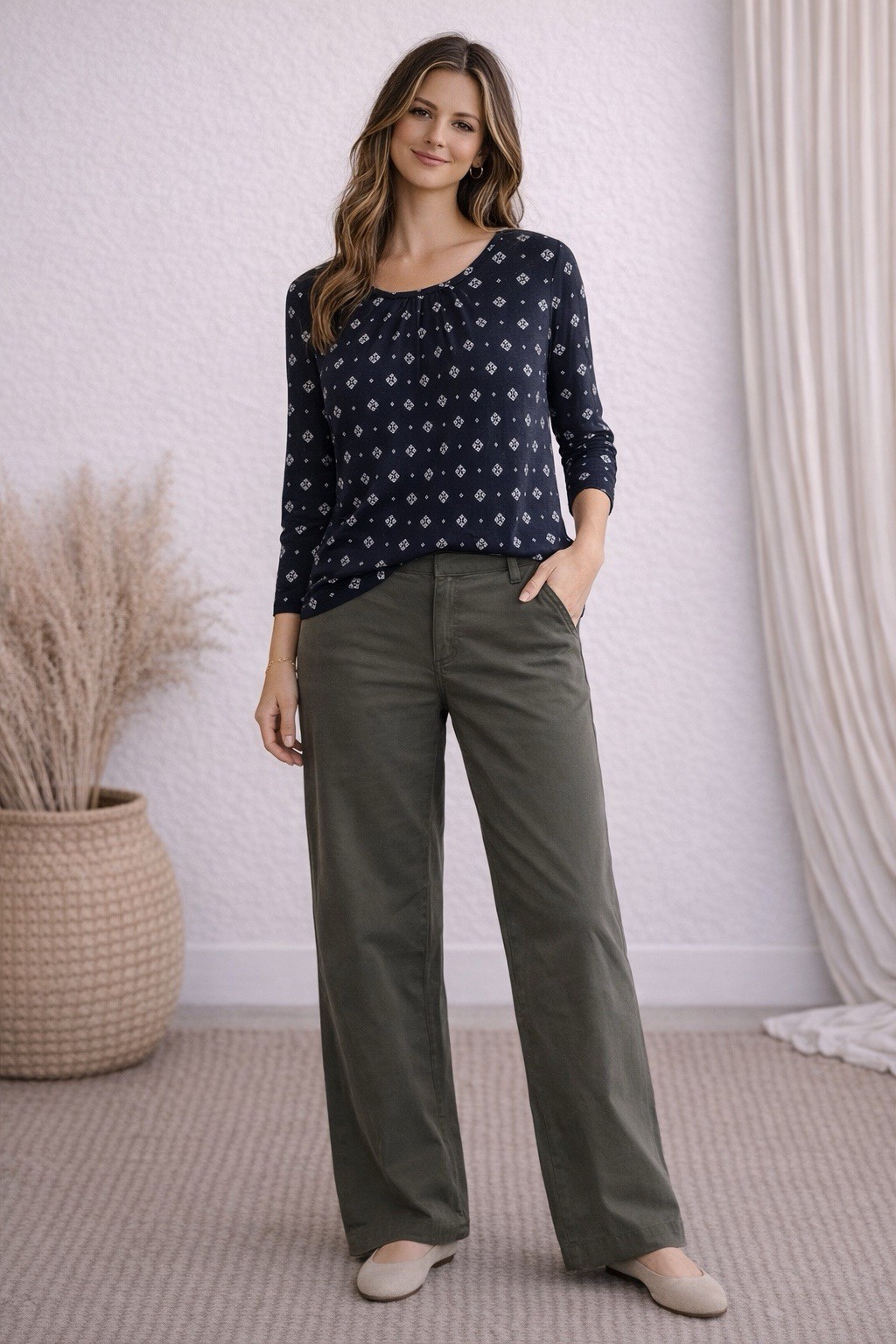 Liz Claiborne 3/4 Sleeve Navy Blue Keyhole Neck Stretch Silky Blouse NWT XXL