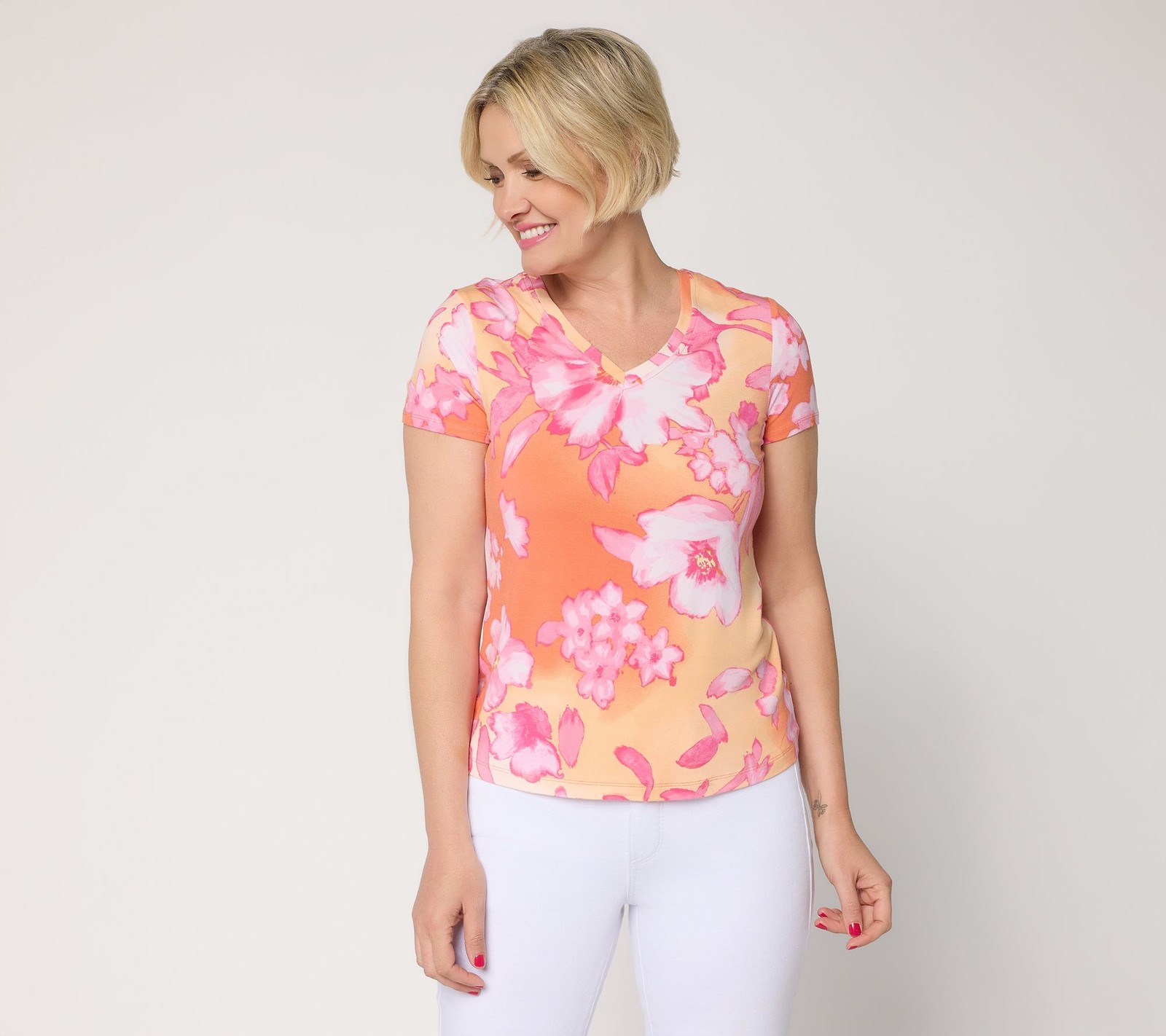 nicole by Nicole Miller Luxe Modal Short Sleeve Printed Tee Floral Mirage M New