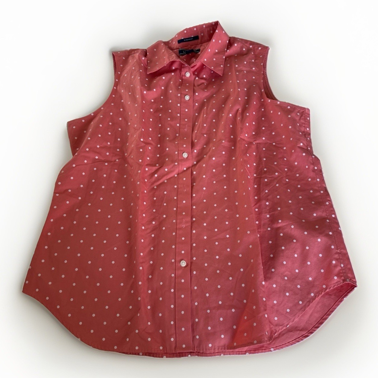 Lands’ End Polka Dot Sleeveless Collared Button-Down Supima Cotton Blouse 14P