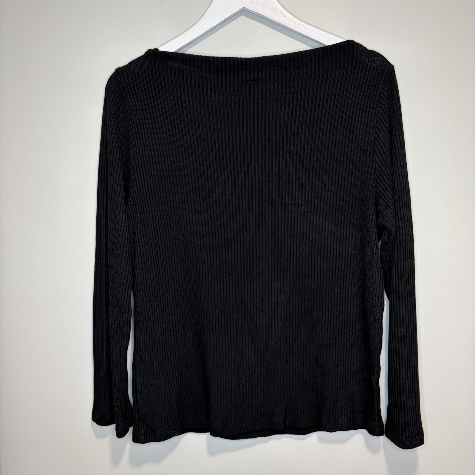 J.Crew Ribbed Boat Neck Long Sleeve Top Black Size XL Stretch Knit