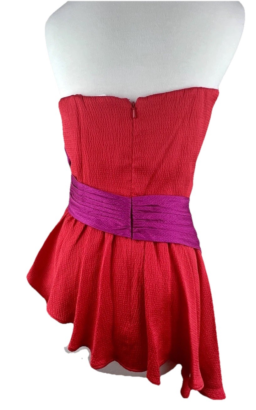 NWT Amur Matilda Red Purple Peplum Strapless Bustier Blouse Top Women Size 6 ￼
