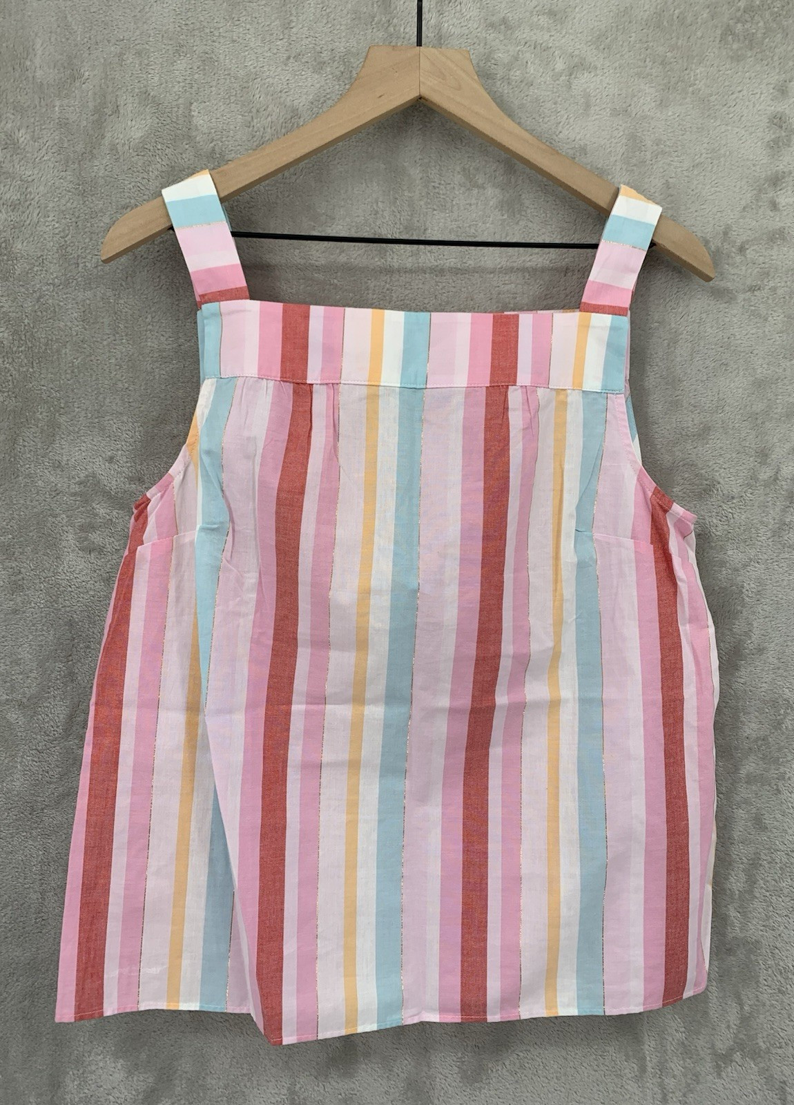 Talbots Shirt Womens Small Pink Gold Striped Cotton Sleeveless Lightweight