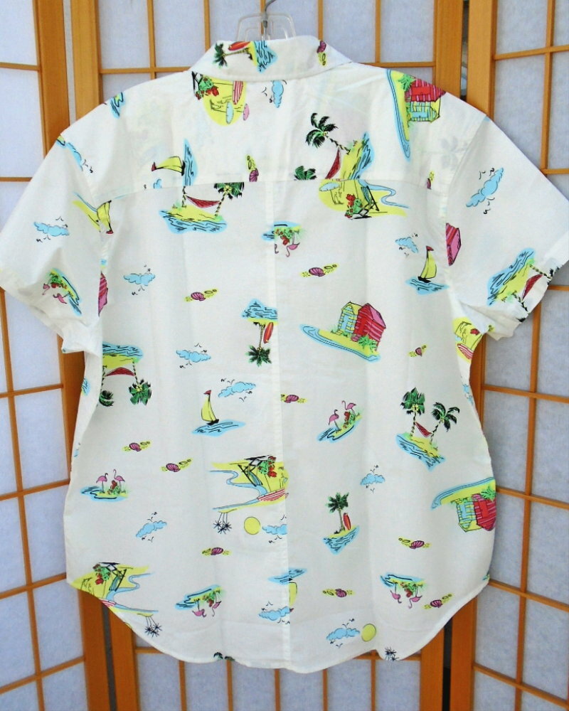 nwt FRESH PRODUCE Medium white Beachy Keen Oxford Camp Shirt cotton/spandex $65.