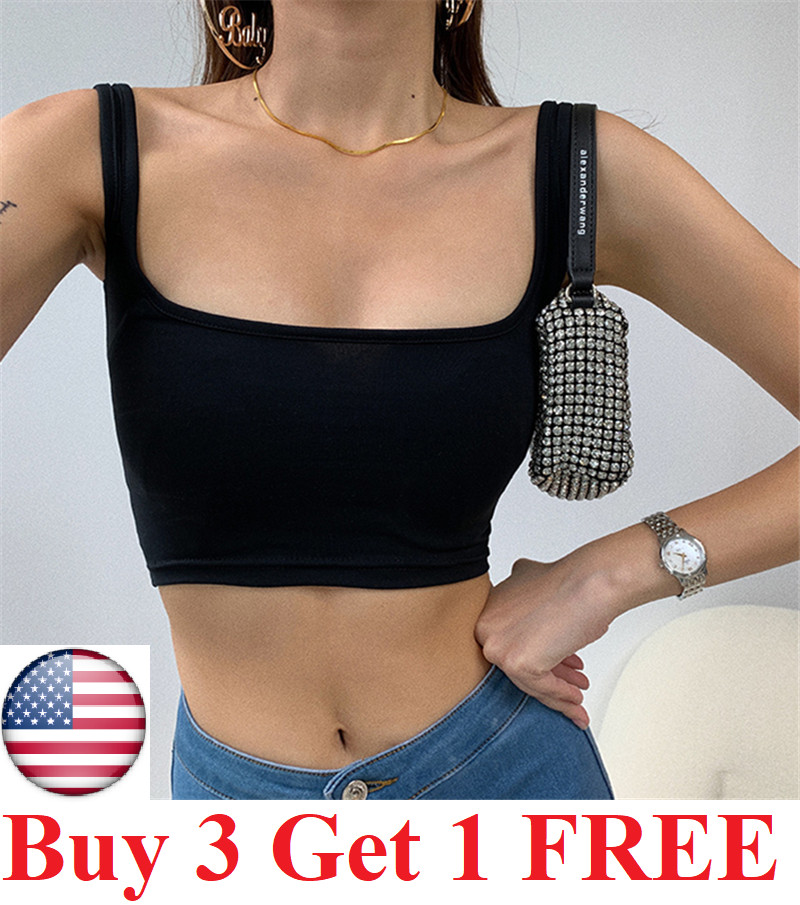 Women Basic Casual Stretch Crop Cropped Tank Top Sleeveless Shirt Spaghetti