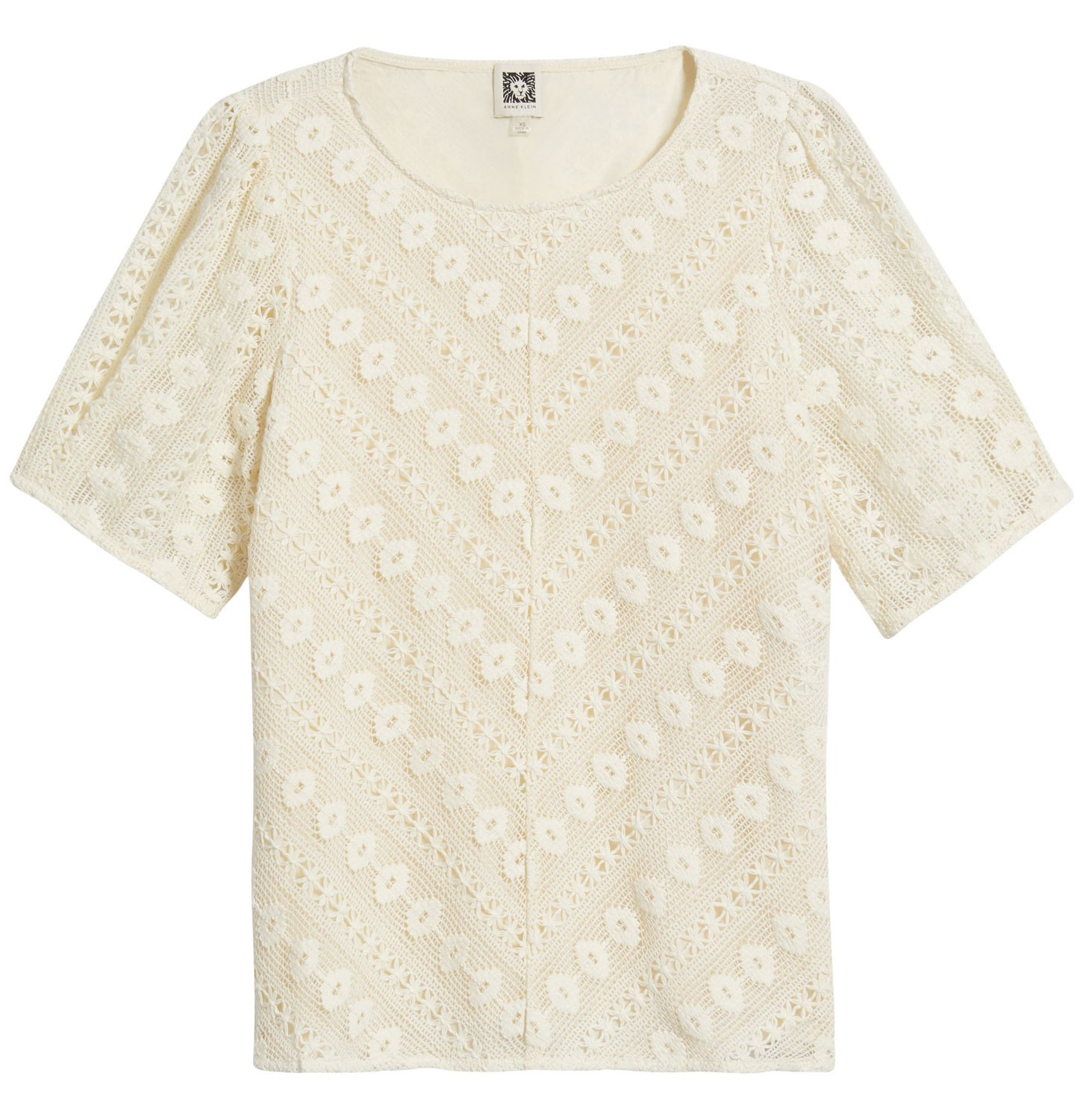 Anne Klein Womens Chevron Lace Short Sleeve Top Medium Light Dune – NWT
