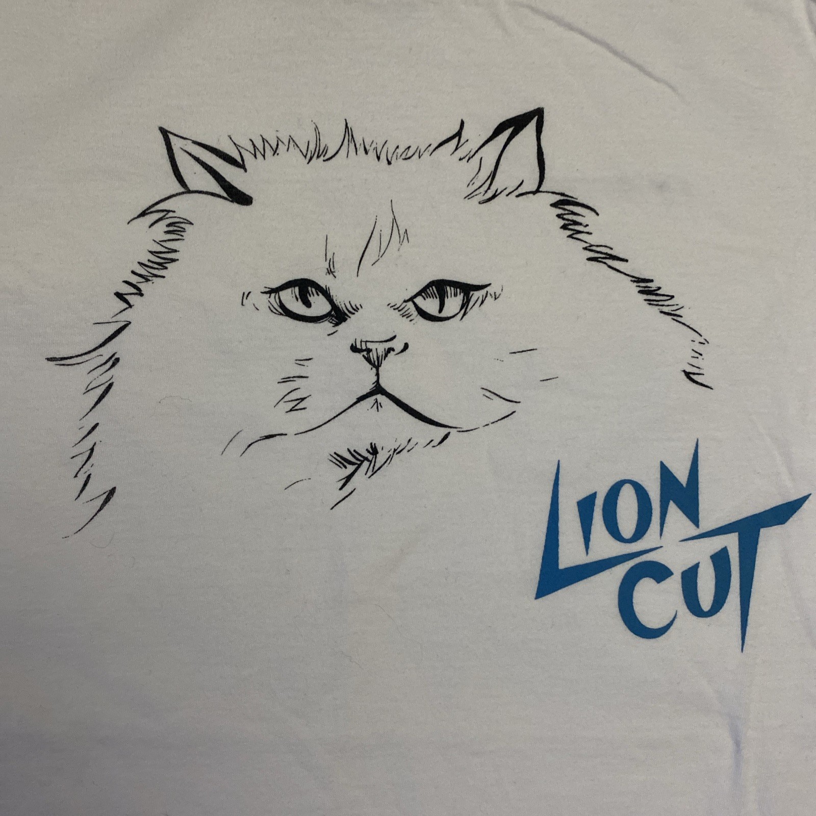 LION CUT rare white kitty SHIRT Ladies Large San Diego Outer Space Cat Band RARE