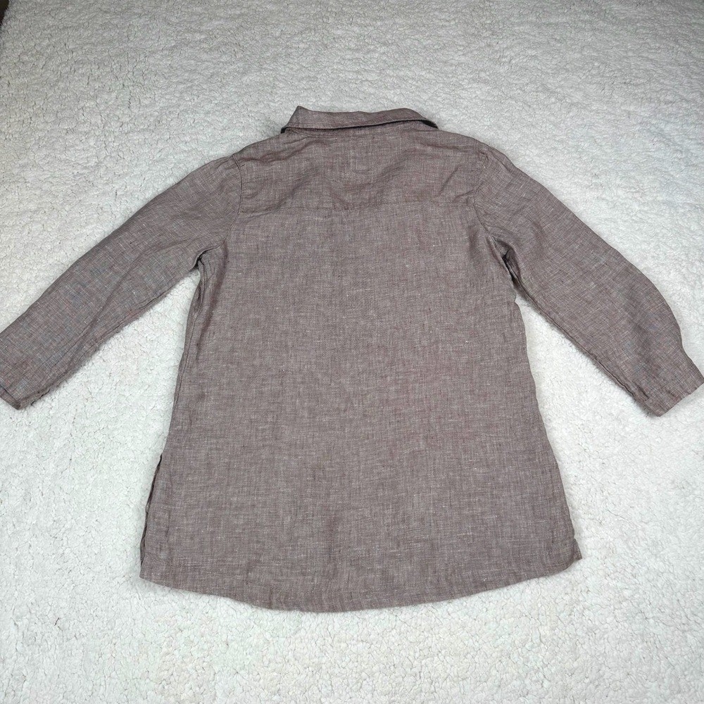 Tahari Sz S Linen V-Neck 3/4 Sleeve Top Side-Button Pullover Lagenlook