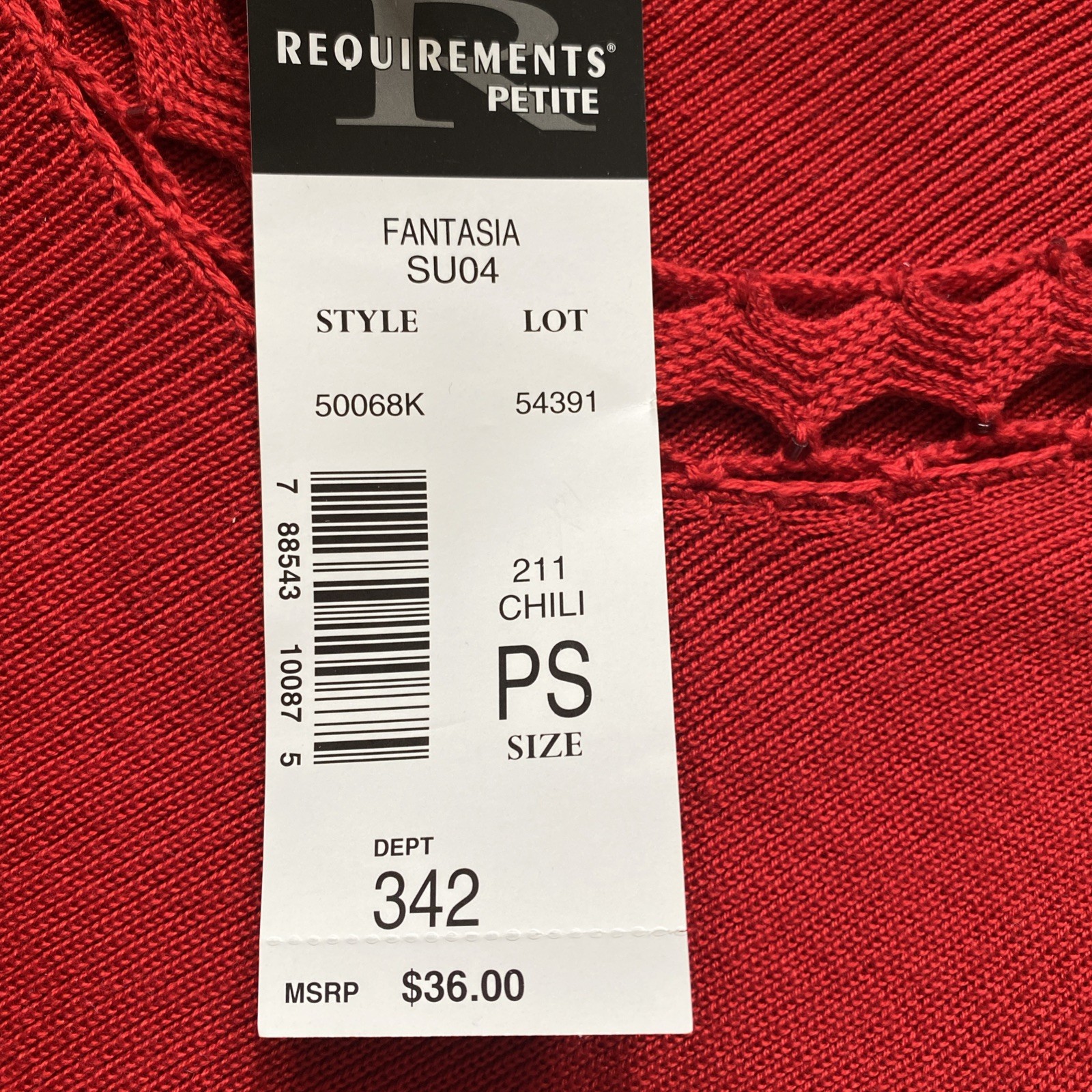 Requirements Women Shirt PS Petite Chili Red Short Sleeve Fantasia Holiday NWT