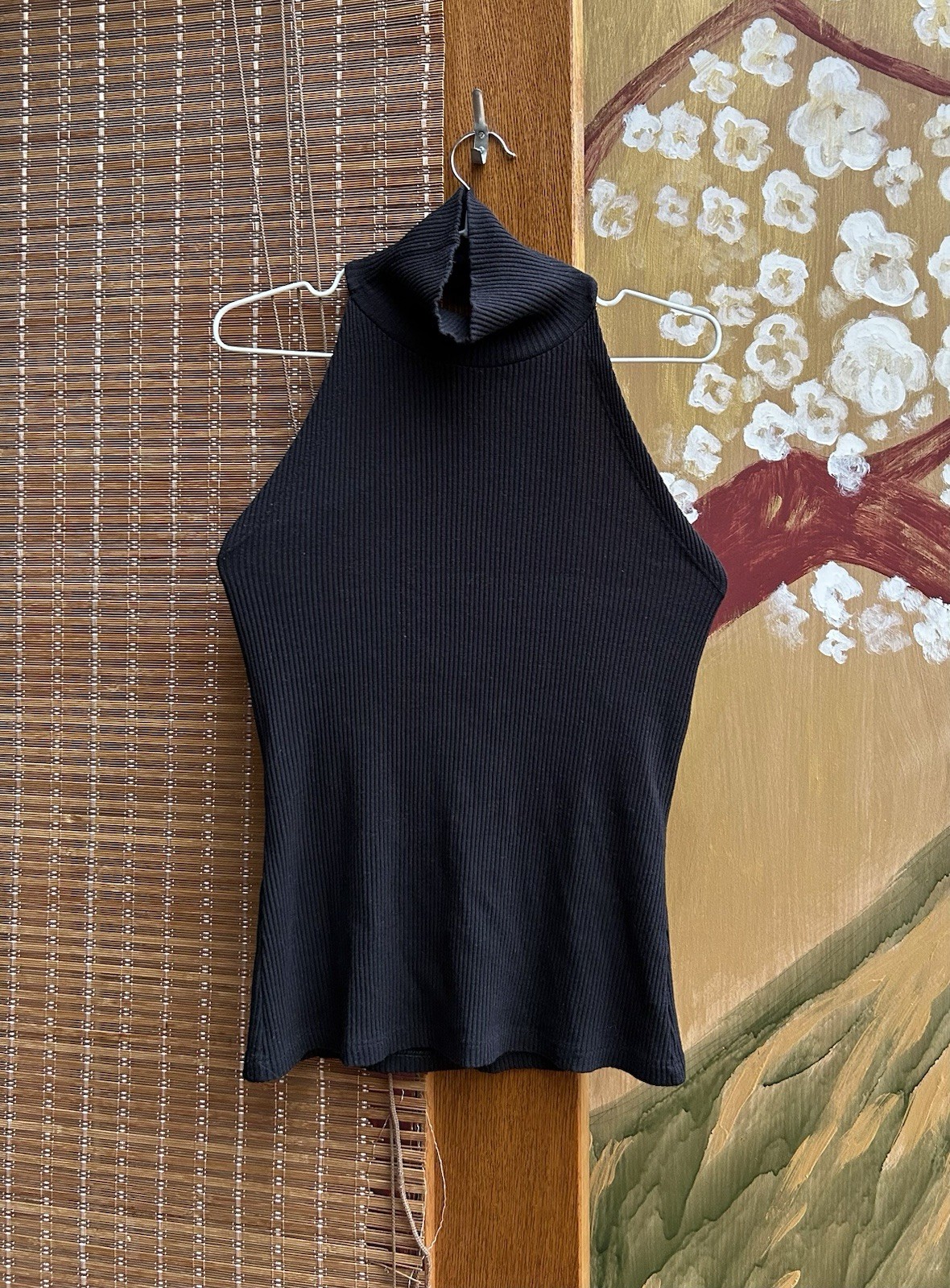 Plein Sud Jeans Black Ribbed Halter Turtleneck Sleeveless Top Made in France 42
