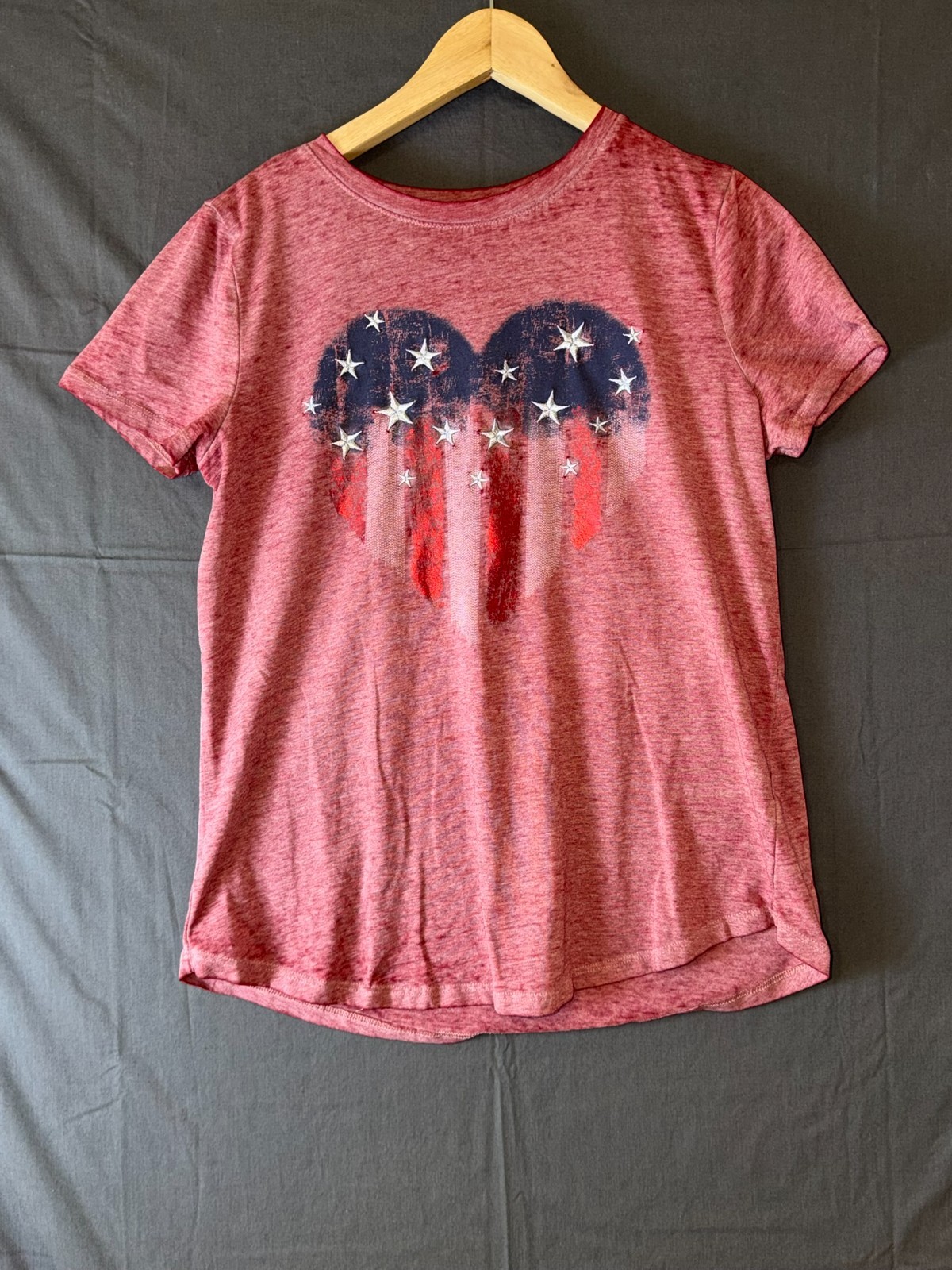 Maurices Heart Flag Graphic Tee Heather Red Patriotic Classic Fit Women’s Small