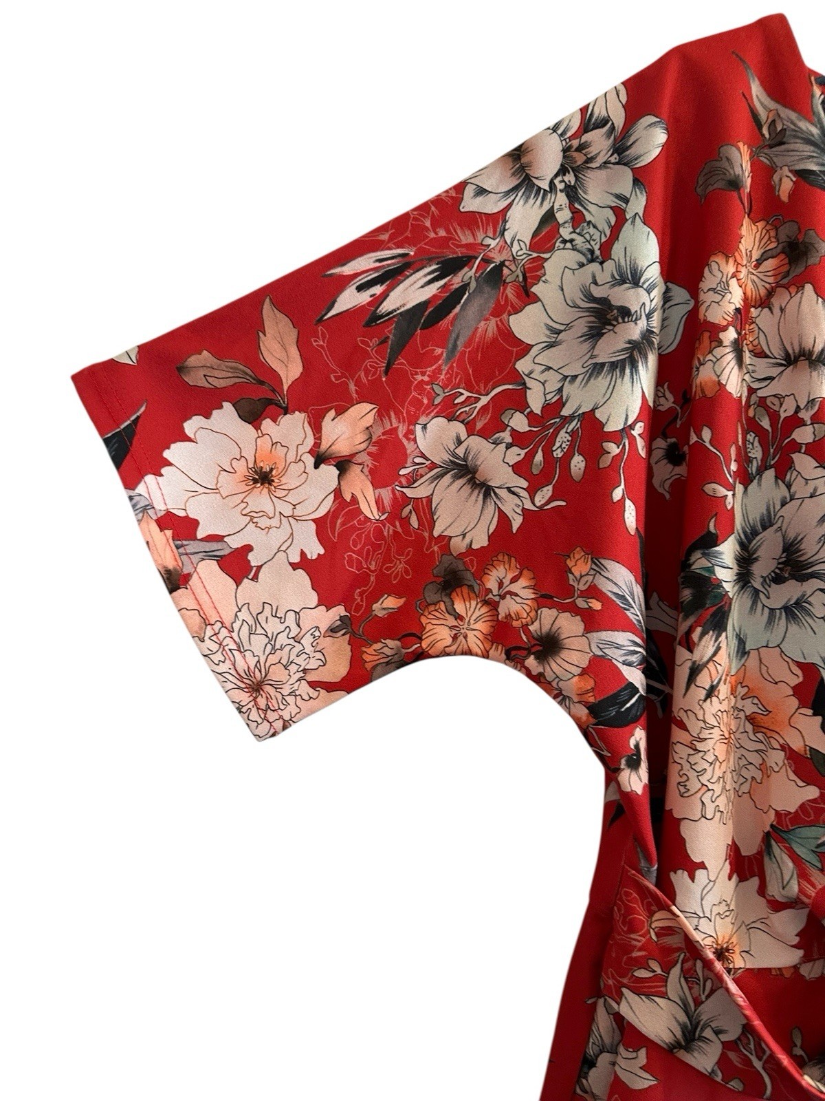 City Chic Floral Blouse Womens 20 Red W/ Flowers Flutter Sleeves V-Neck NWT