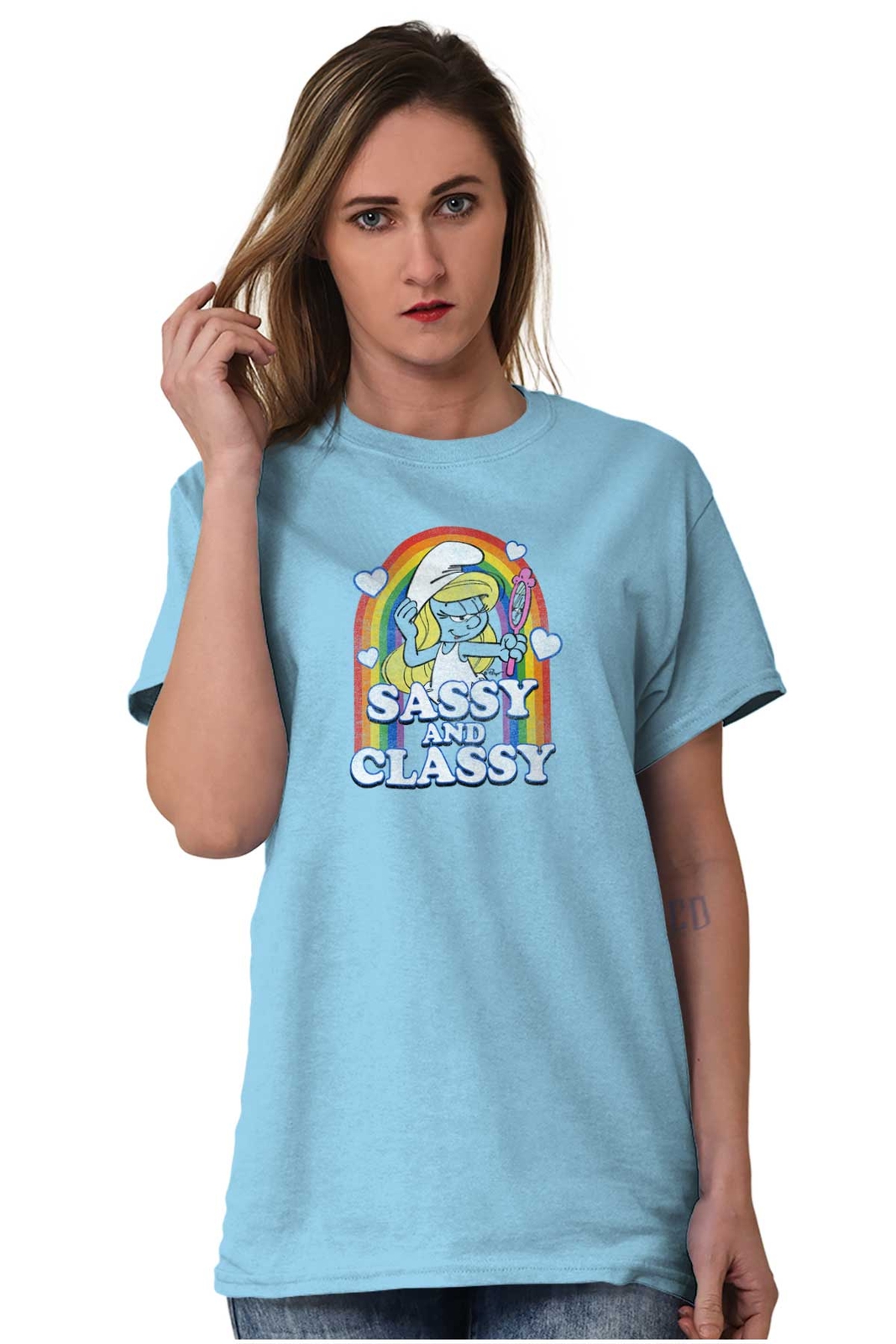 Smurfs Smurfette Sassy Classy Rainbow Cute Womens Graphic Crewneck T Shirt Tee