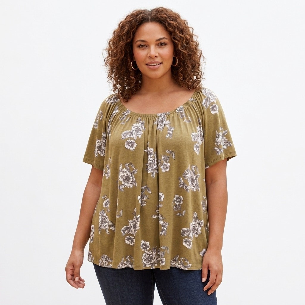 Lane Bryant Flutter Sleeve Top Womens 22/24 Femme Floral Square-Neck Knit 2X