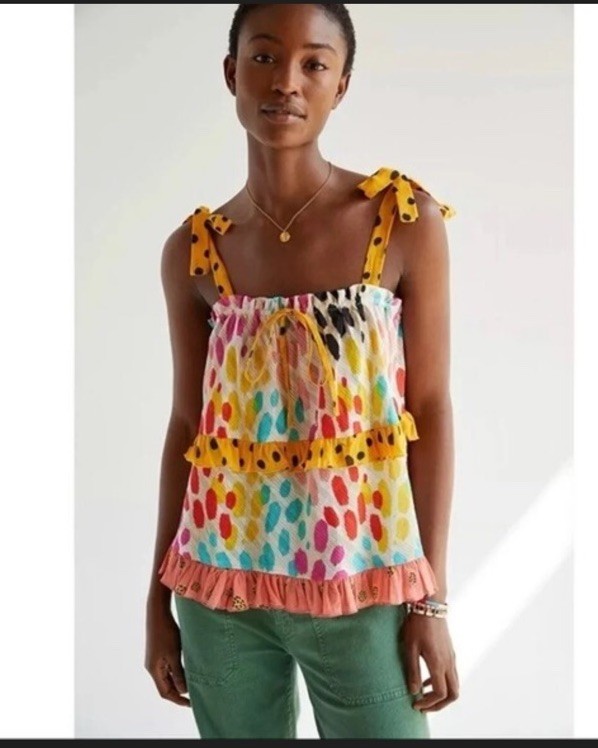 Anthropologie Conditions Apply Colorful Leopard Ruffle Tie Strap Top Small $118