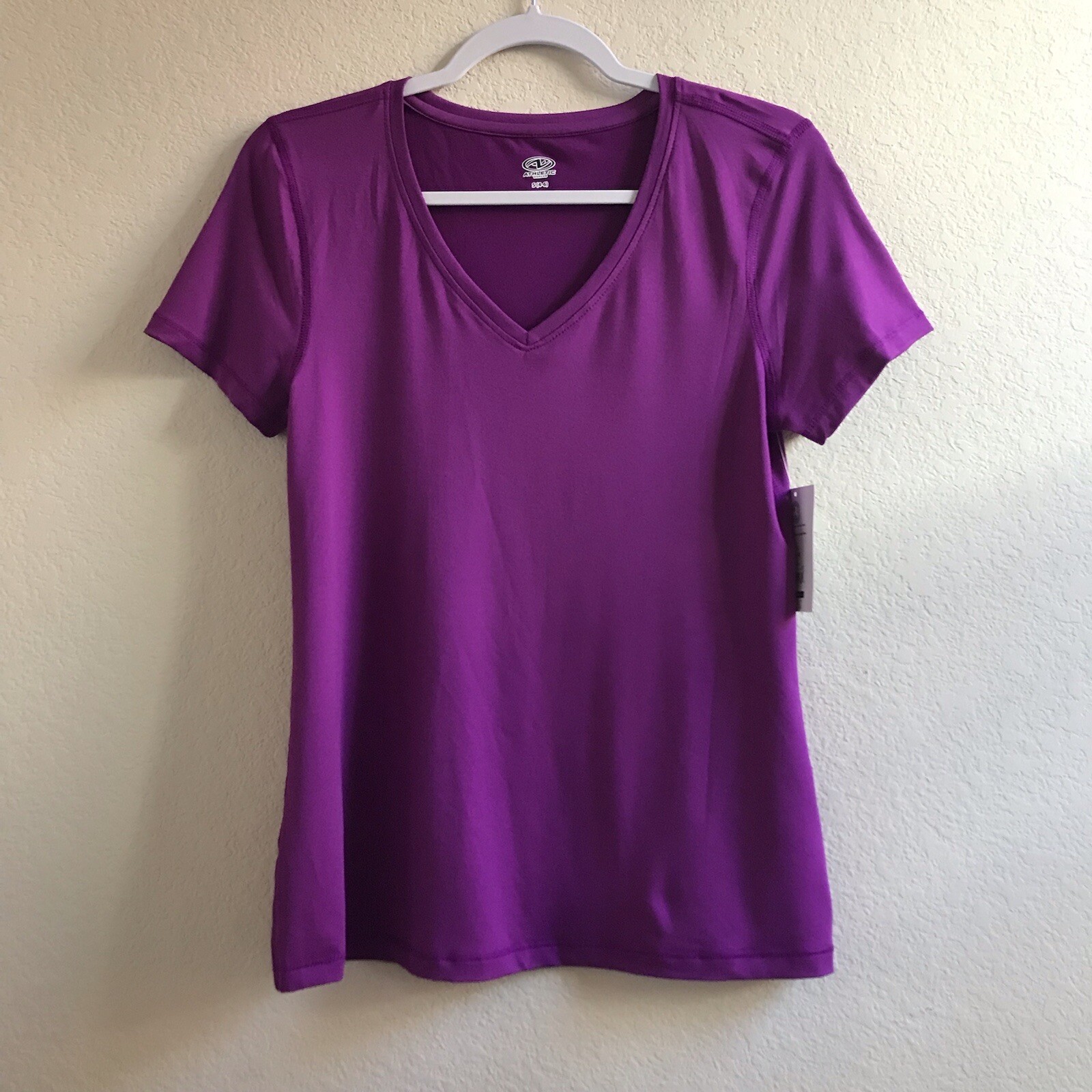Athletic Works Womens Purple Stretch V-Neck Active Core T-Shirt Size S (4-6) NEW