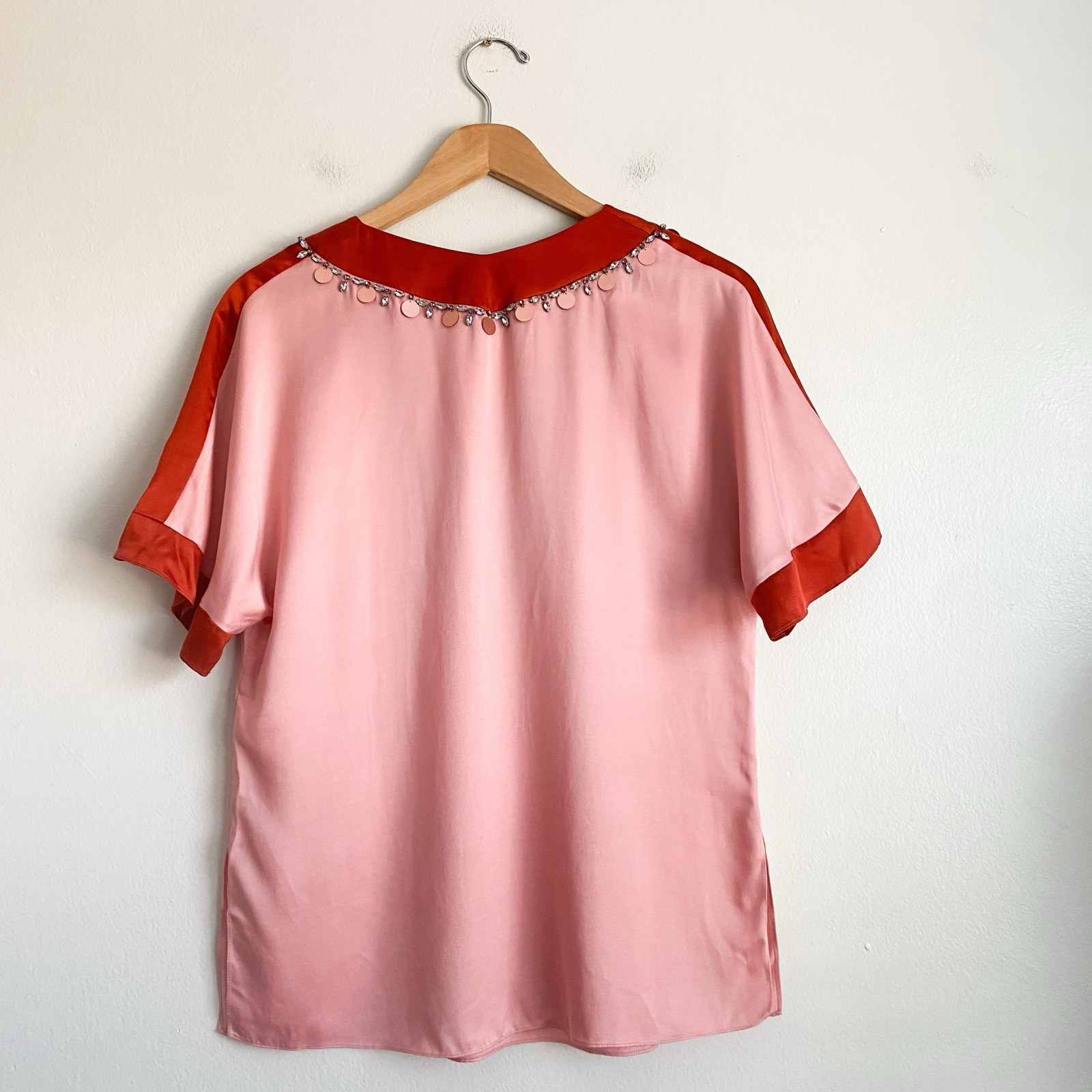 Tory Burch Silk Blouse Top Pink Red Pullover Relaxed Boho Old Money Career 2