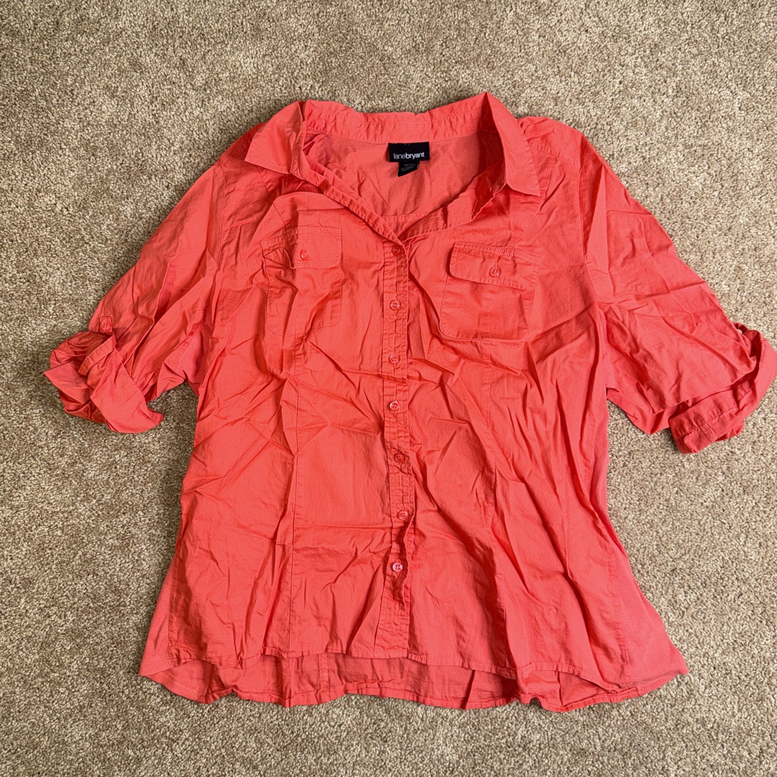 Lane Bryant Blouse Women’s Size 22/24 Pick Roll Tab 3/4 Sleeve Pink