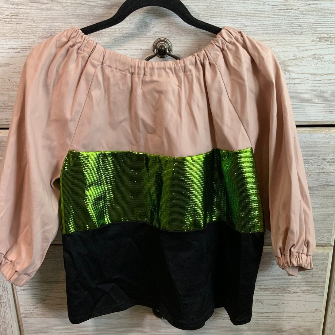Buru Pink & Green Colorblock Cinch Top Small Cotton Blend Made in USA