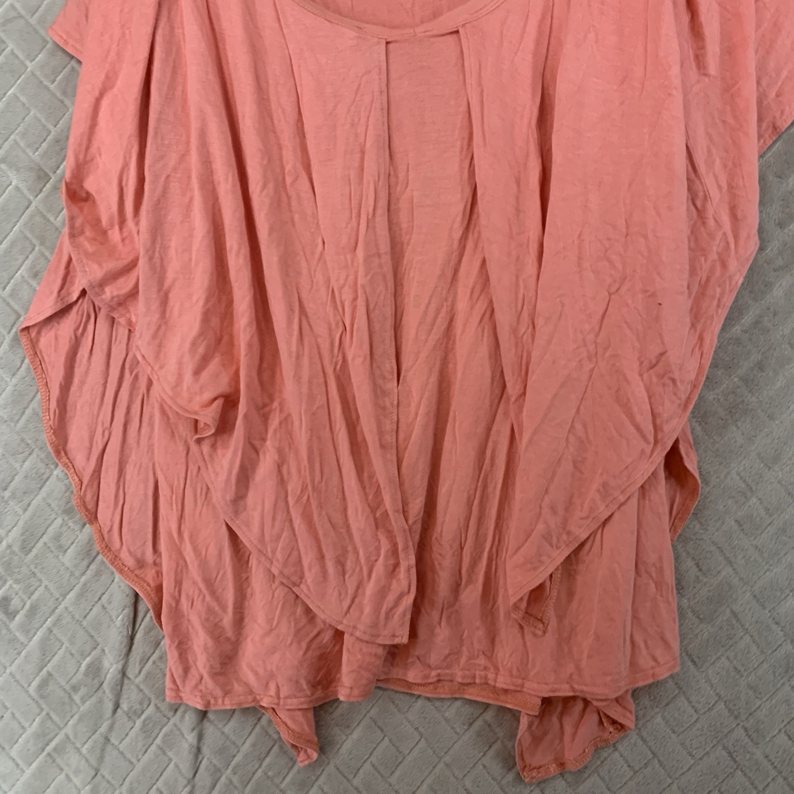 Studio 101 Blouse Women L Coral Orange Short Sleeve Ruffle Boho Hippie Lagenlook