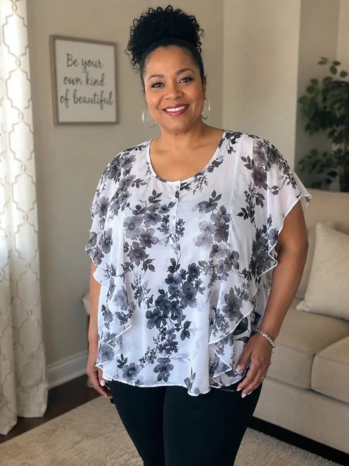 Adele and May Black and White Rayon Shirt Womens Size Large
