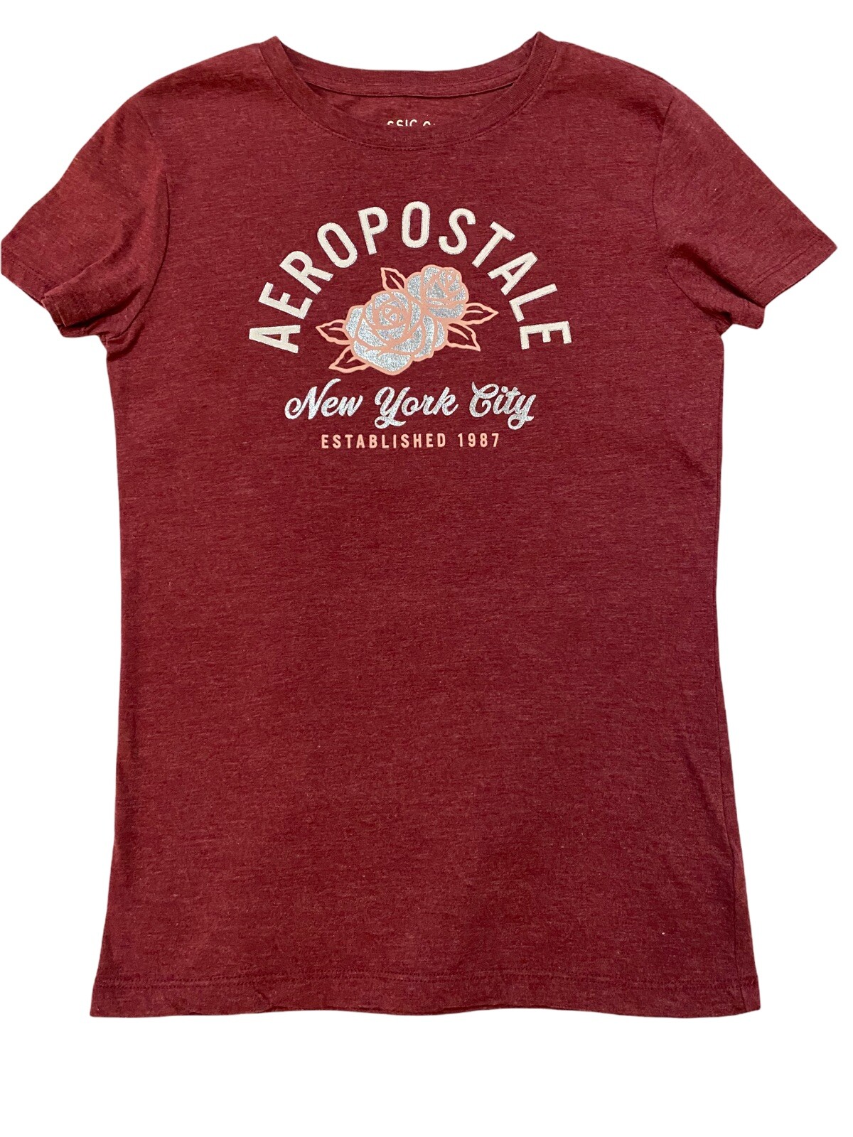 Aeropostale Classic Crew New York City Short Sleeve T-Shirt Flowers Top Size M
