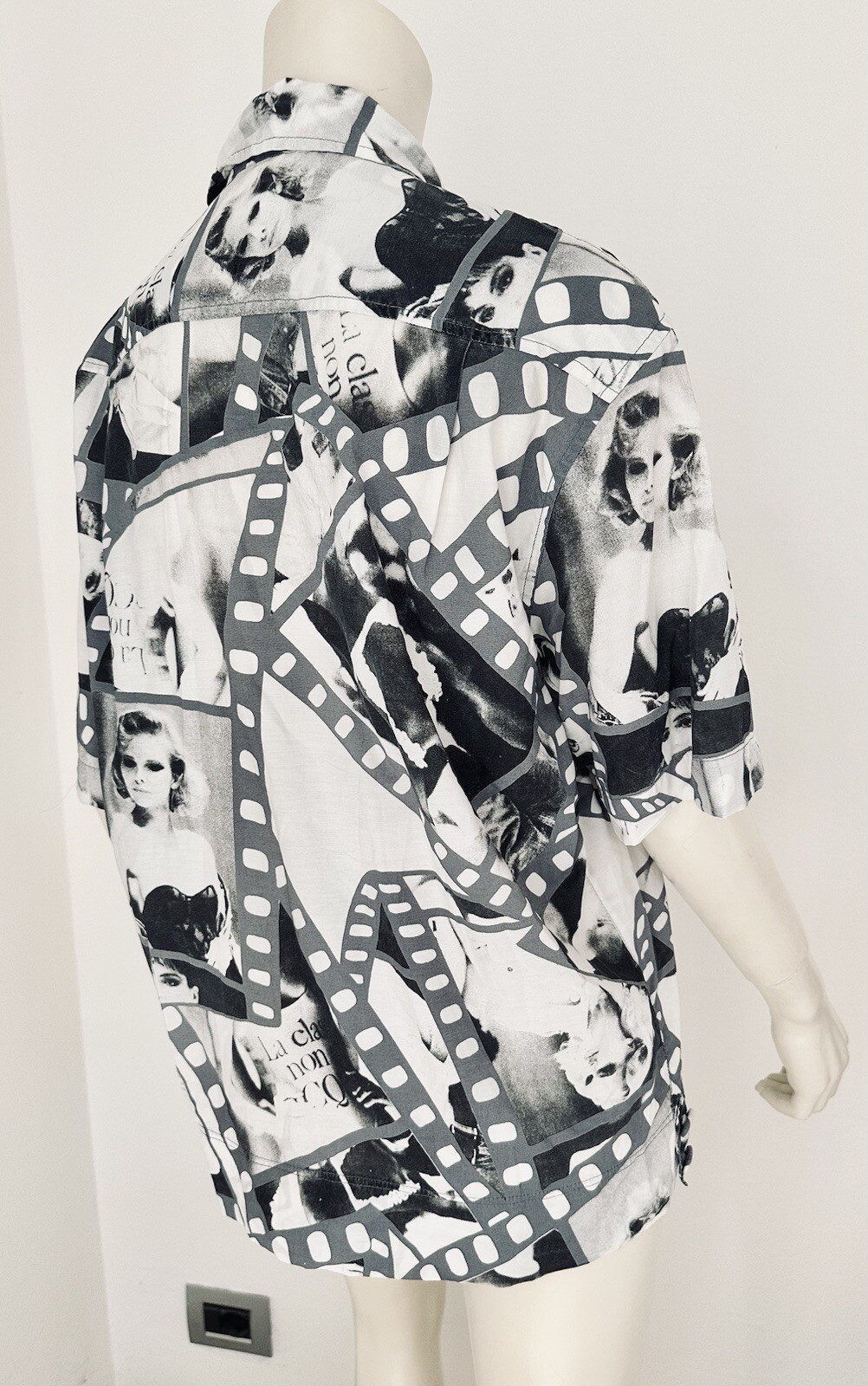 Moschino Photo Print Shirt 90s Film Collage Button Up Blouse Black White M L