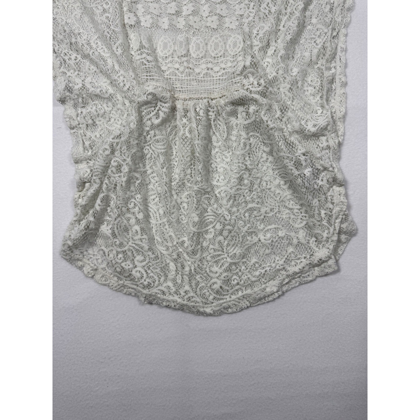 Boho Coquette Route 66 Sheer Floral Lace Blouse Womens L Ivory GF6RT31019BG