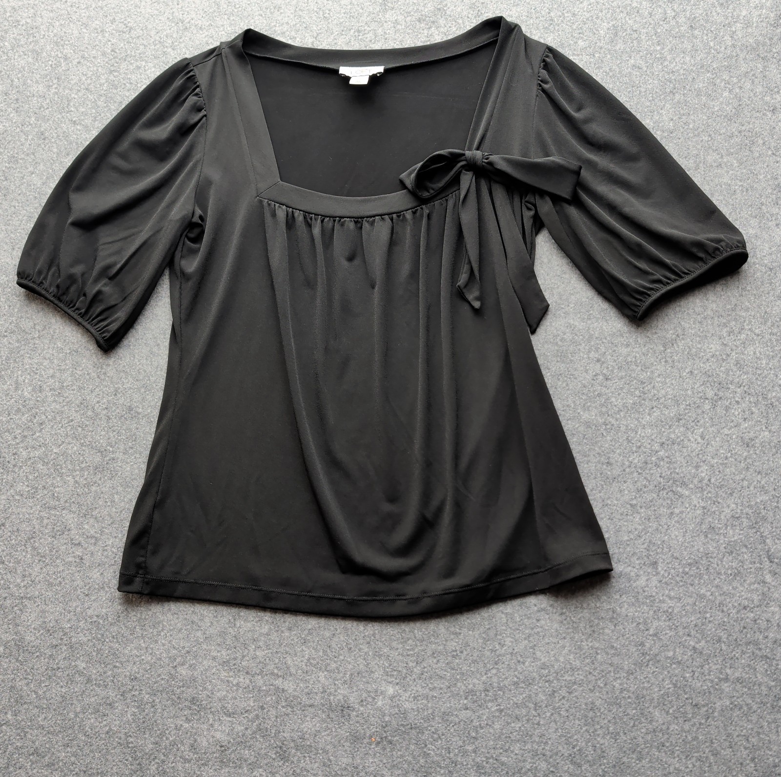 Ann Taylor Loft Women’s Black Square Neck Blouse 1/2 Sleeve Bow Black Size M