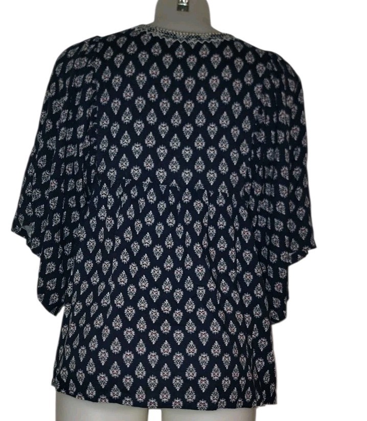 Rd + Koko Anthropologie Sz L Womens Blue Floral Embroidered Festival Boho Top