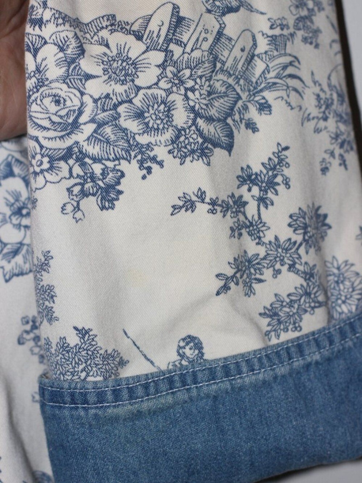 Farm print denim button down coat overshirt L/XL