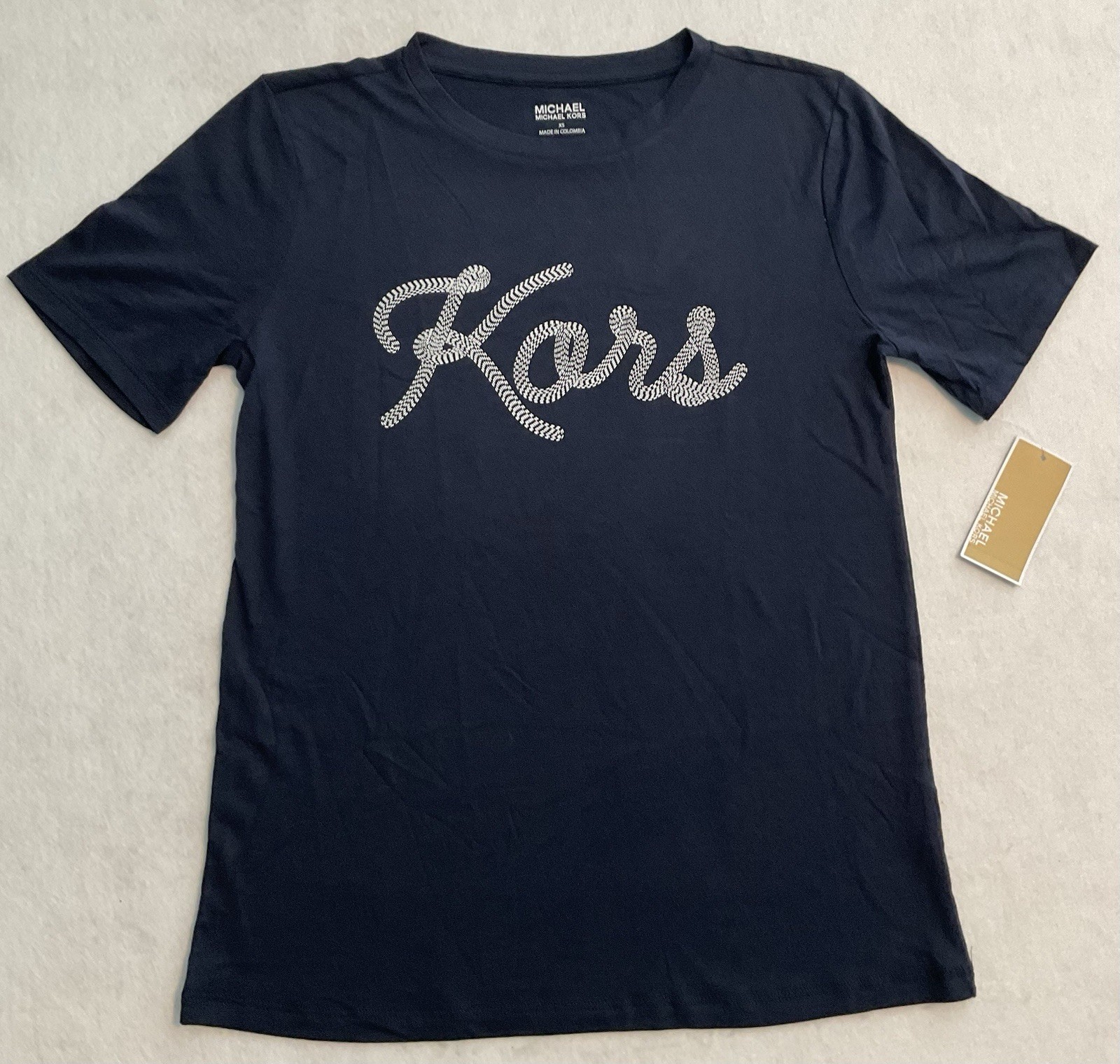MICHAEL KORS Women’s Size Small Short Sleeve Logo T-Shirt Midnight Blue