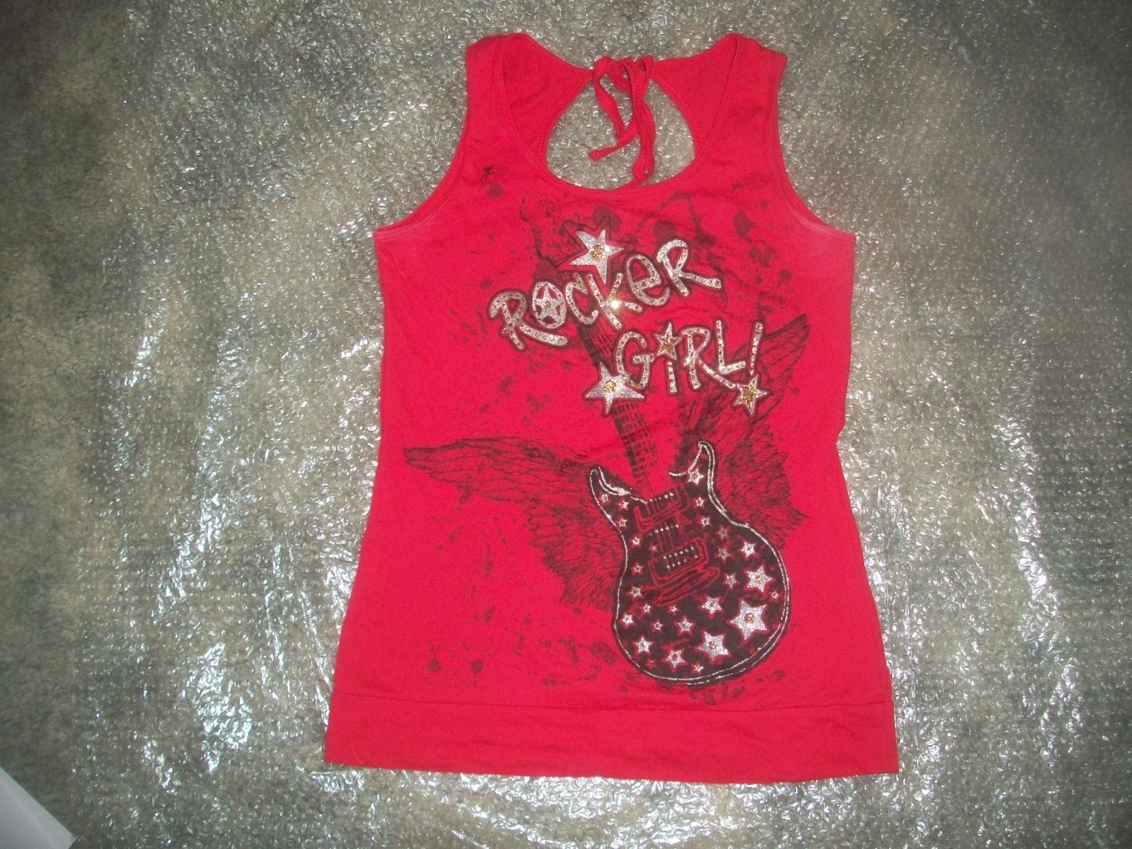 womens red tank top.Guitar bling.Rocker Girl.size medium