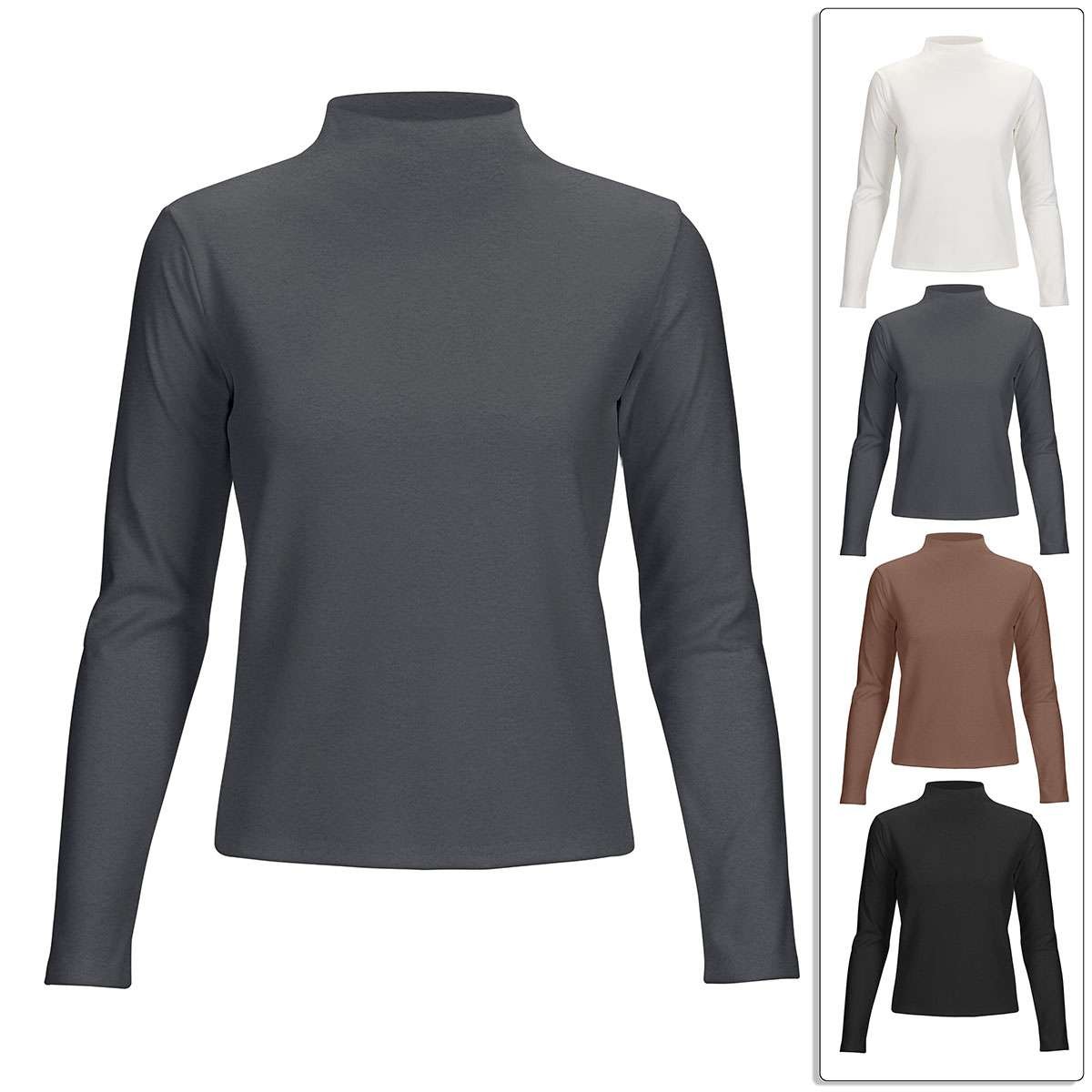 Winter Warm Brushed Fleece Long Sleeve Stretch Turtleneck Mock Neck Top Shirt