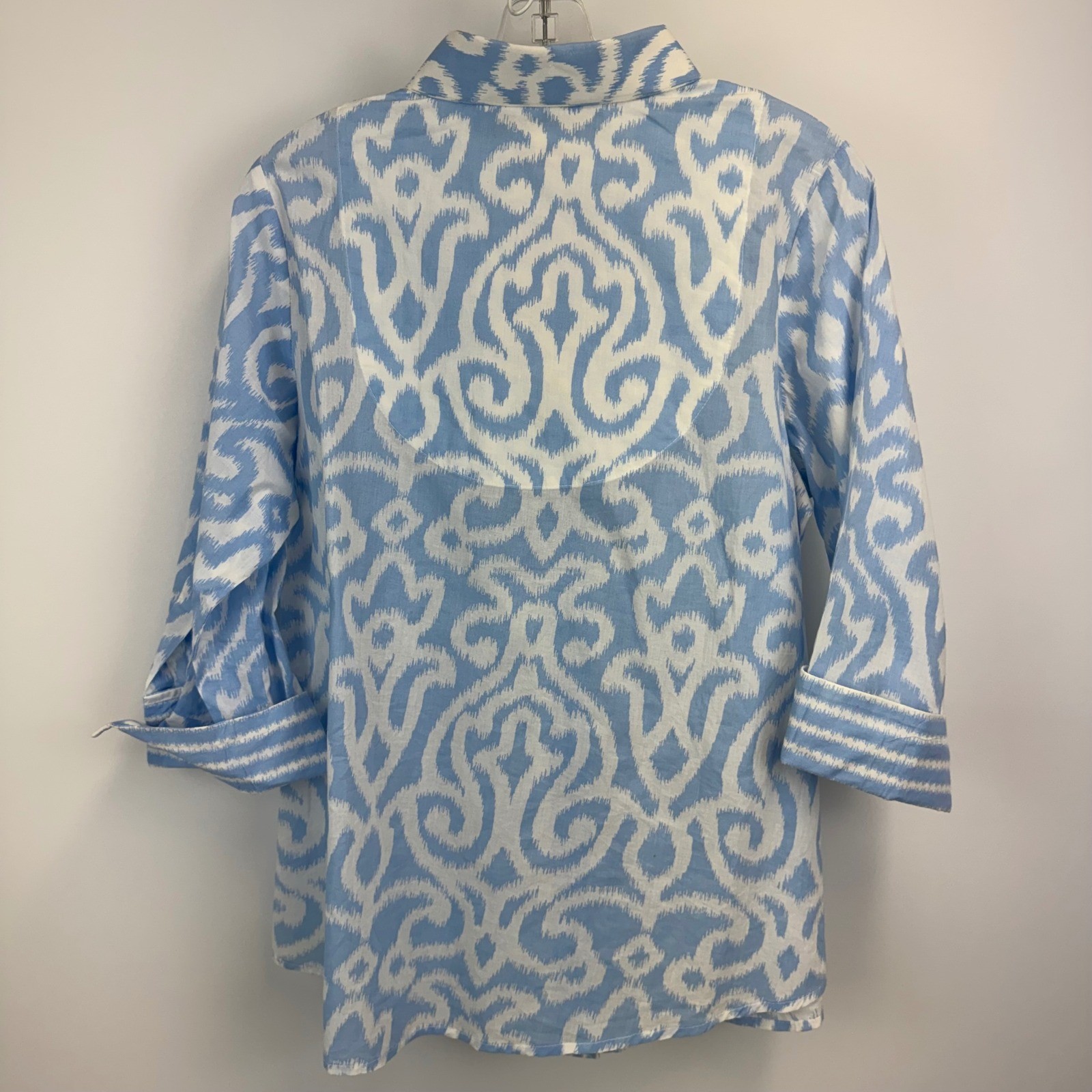 Gretchen Scott Periwinkle Blue Ikat Button Down Shirt Top Womens Large NWT