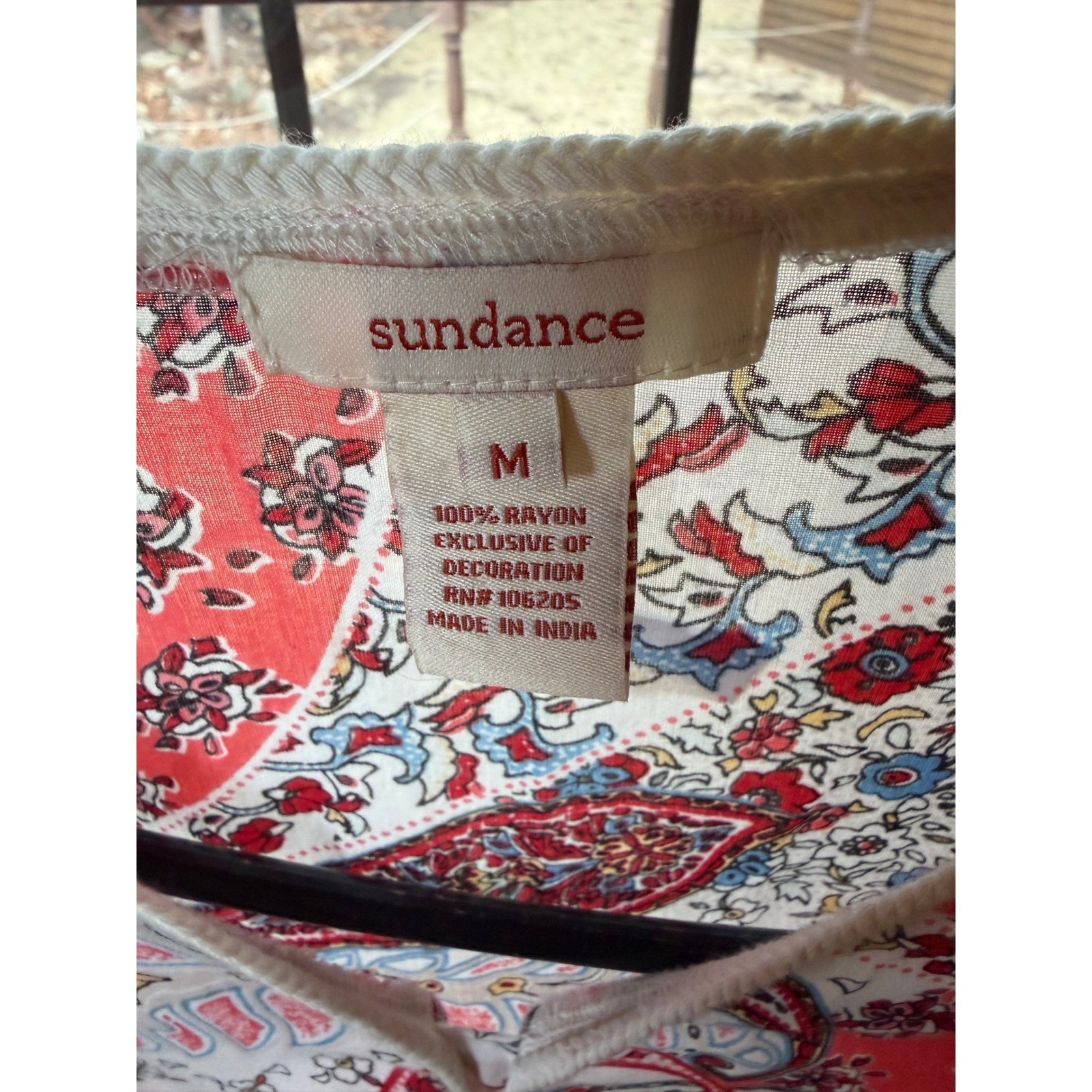 Sundance Womens Red Paisley Floral Rayon Boho Blouse Fringe Tassels Size M
